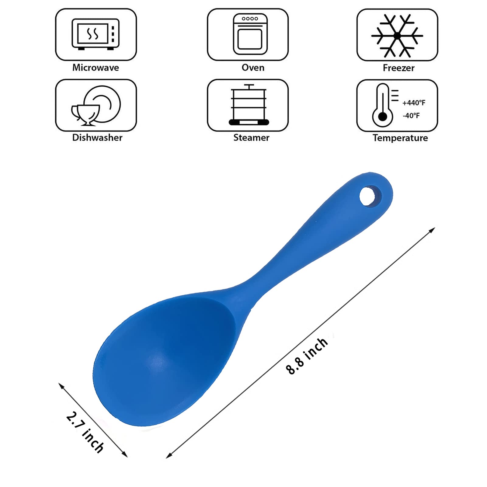 2-Pack Silicone Rice Paddle Spoon Set - Non-Stick & Heat Resistant Kitchen Utensil for Rice, Mashed Potatoes, Stir-Fry & Baking - BPA-Free & Dishwasher Safe - Perfect for Cooking, Serving & Meal Prep (Blue)
