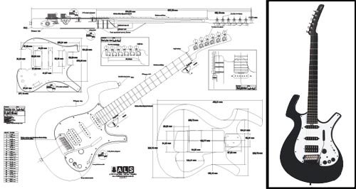 Parker Nitefly Electric Guitar Full-Scale Blueprint - Detailed Design for Musicians & Collectors | Perfect for DIY Builds, Repairs, and Guitar Enthusiasts