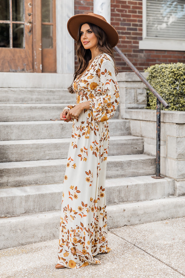 Brown Leaf Print Maxi Dress - Flowy Boho Summer Dress for Women | Beach Vacation, Garden Party & Casual Outings