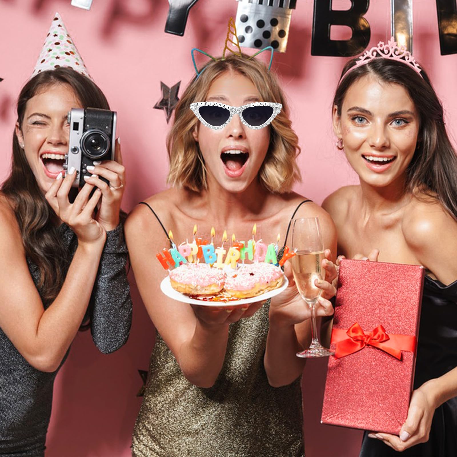JUSTOTRY Birthday Girl Sunglasses - Pink Fashion Accessories for Women | Birthday Party Outfit & Decorations | Perfect for Bachelorette Parties, Girls' Night Out & Birthday Photoshoots