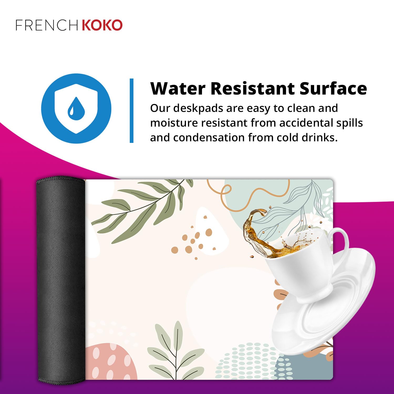 French KOKO Large Desk Mat - Extra Large Mouse Pad & Keyboard Pad for Home Office, Gaming, and Work - Non-Slip Waterproof Desk Protector for Computers & Laptops - Cute Office Essentials for Women & Men