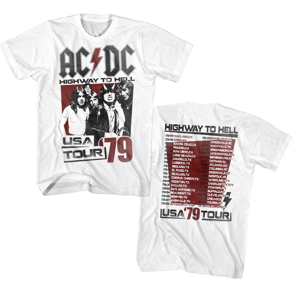 ACDC Highway to Hell USA Tour 1979 Vintage White T-Shirt for Men & Women - Classic Rock Band Tee for Concerts, Gifts & Casual Wear
