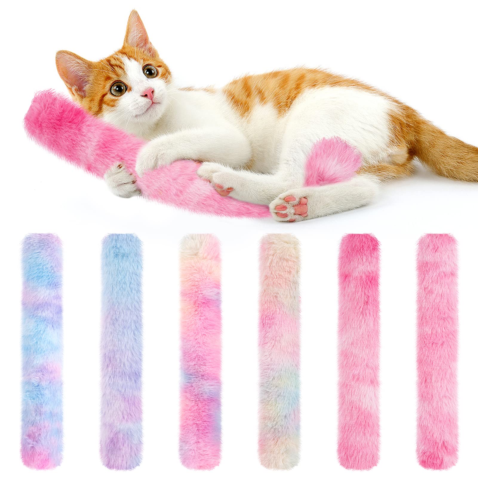 MEWTOGO 6 Pack Cat Kicker Toys - Interactive Kitty Kick Sticks with Crinkle Sound & Squeaker, Soft Plush Chew Toys for Indoor Cats (13.8