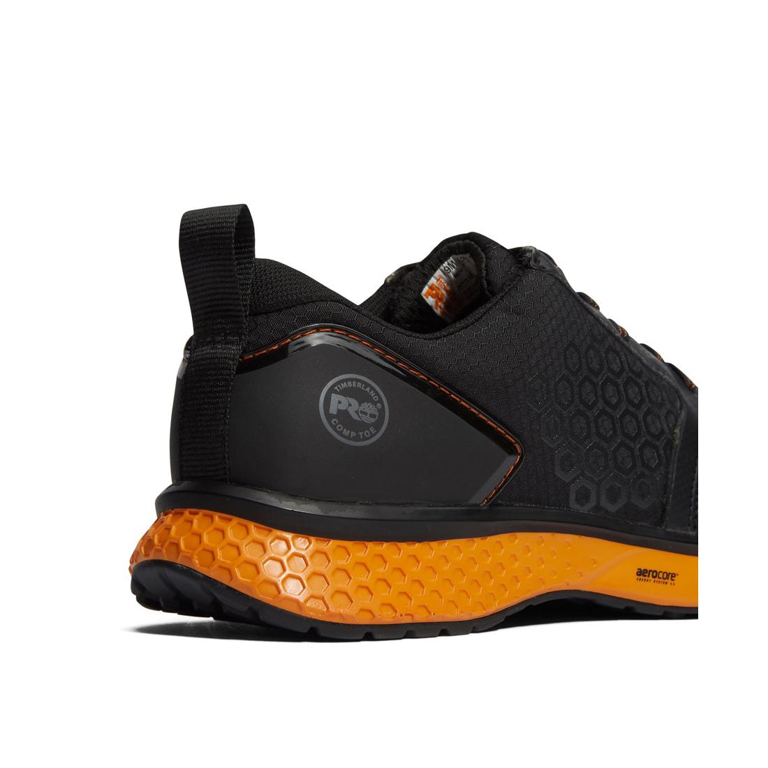 Reaxion Composite Toe Work Shoes for Men - Black & Orange Safety Boots with Slip Resistant Outsole | Perfect for Construction, Warehouse & Industrial Work