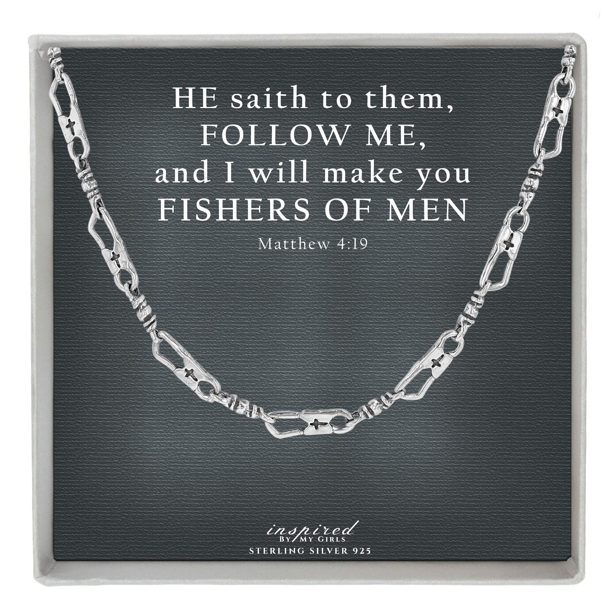 ACTS Sterling Silver 925 Fisher of Men Bracelet & Necklace Set - Religious Jewelry Gift for Christian Men & Women - Perfect for Baptism, Confirmation & Daily Faith Inspiration