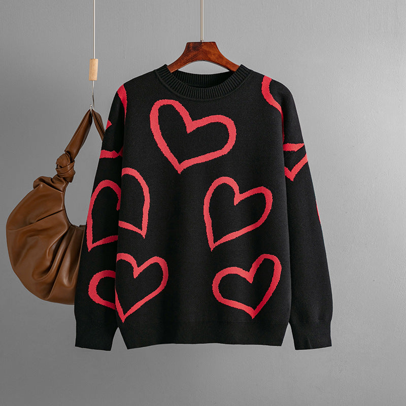 Stylish Round Neck Love Sweater - Loose Fit Pullover Sweater for Women 1948 | Cozy Casual Wear for Dates & Fall Outfits