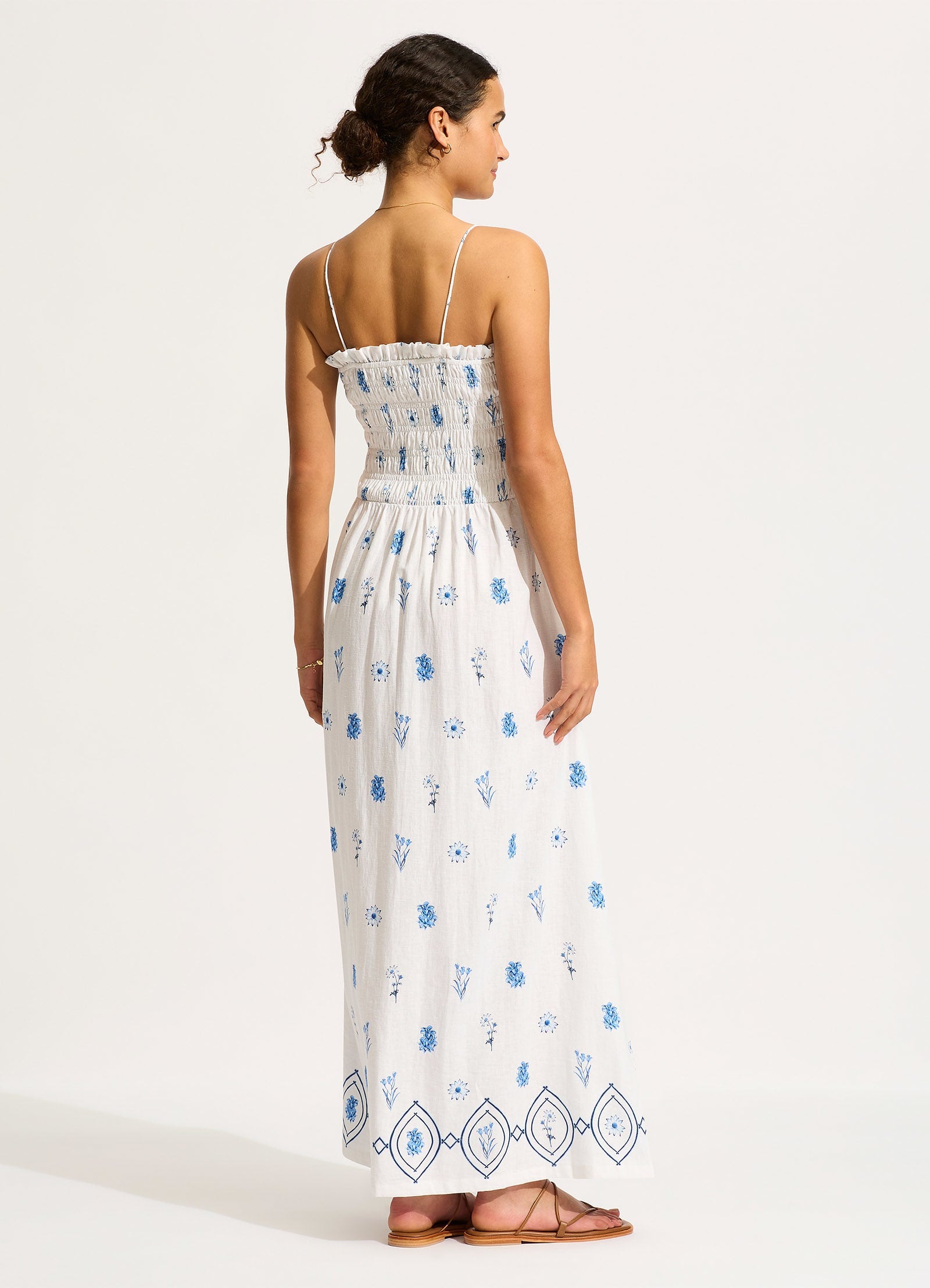 Marbella Shirred Maxi Dress - Flowy White Summer Beach Dress for Women | Perfect for Vacations, Weddings & Outdoor Events