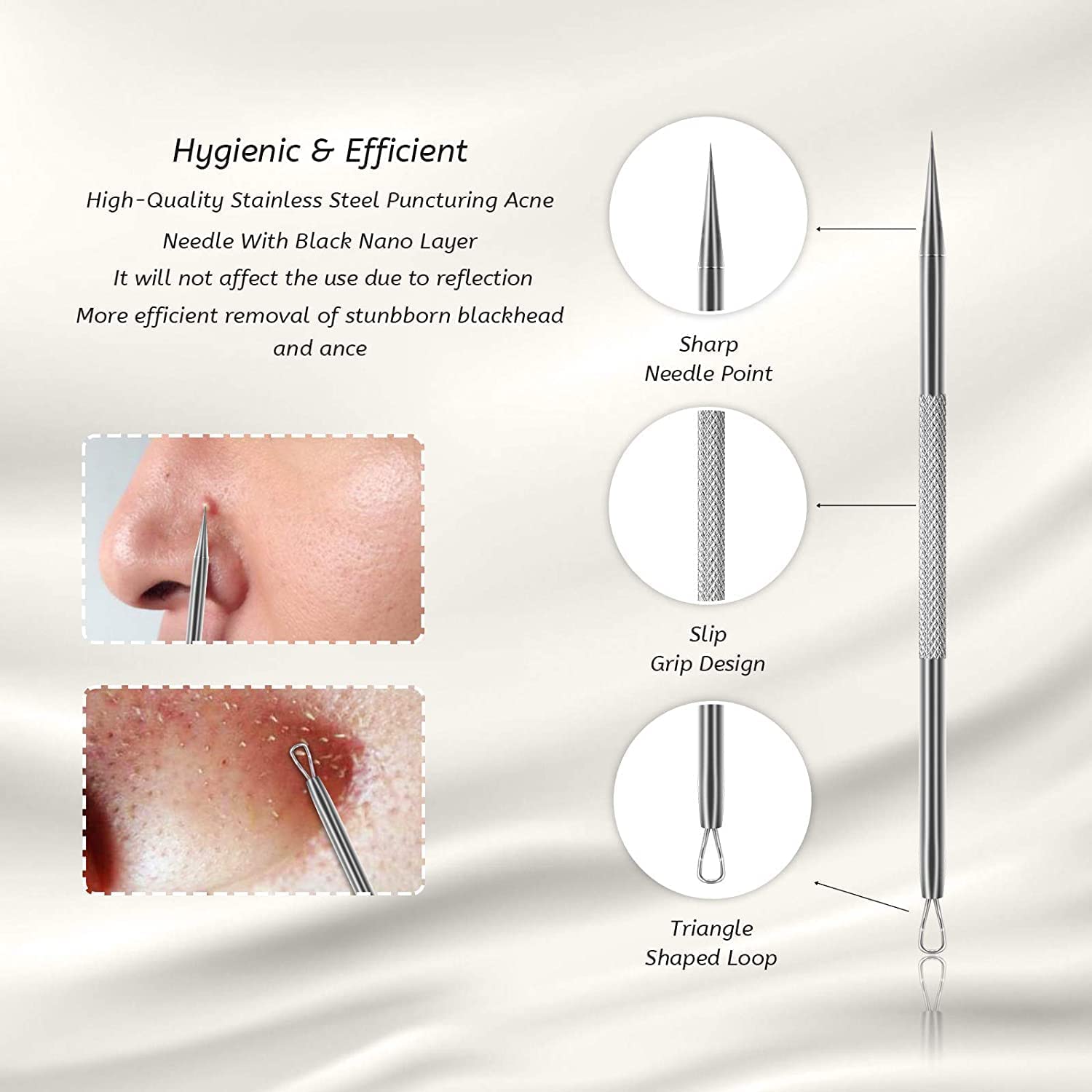 Eltihr 5-Piece Blackhead Remover Kit - Acne Pimple Popper Tool, Comedone Extractor for Face & Nose - Blemish Whitehead Removal for Men & Women - Premium Leather Metal Case - Perfect for Home Spa & Skincare Routine