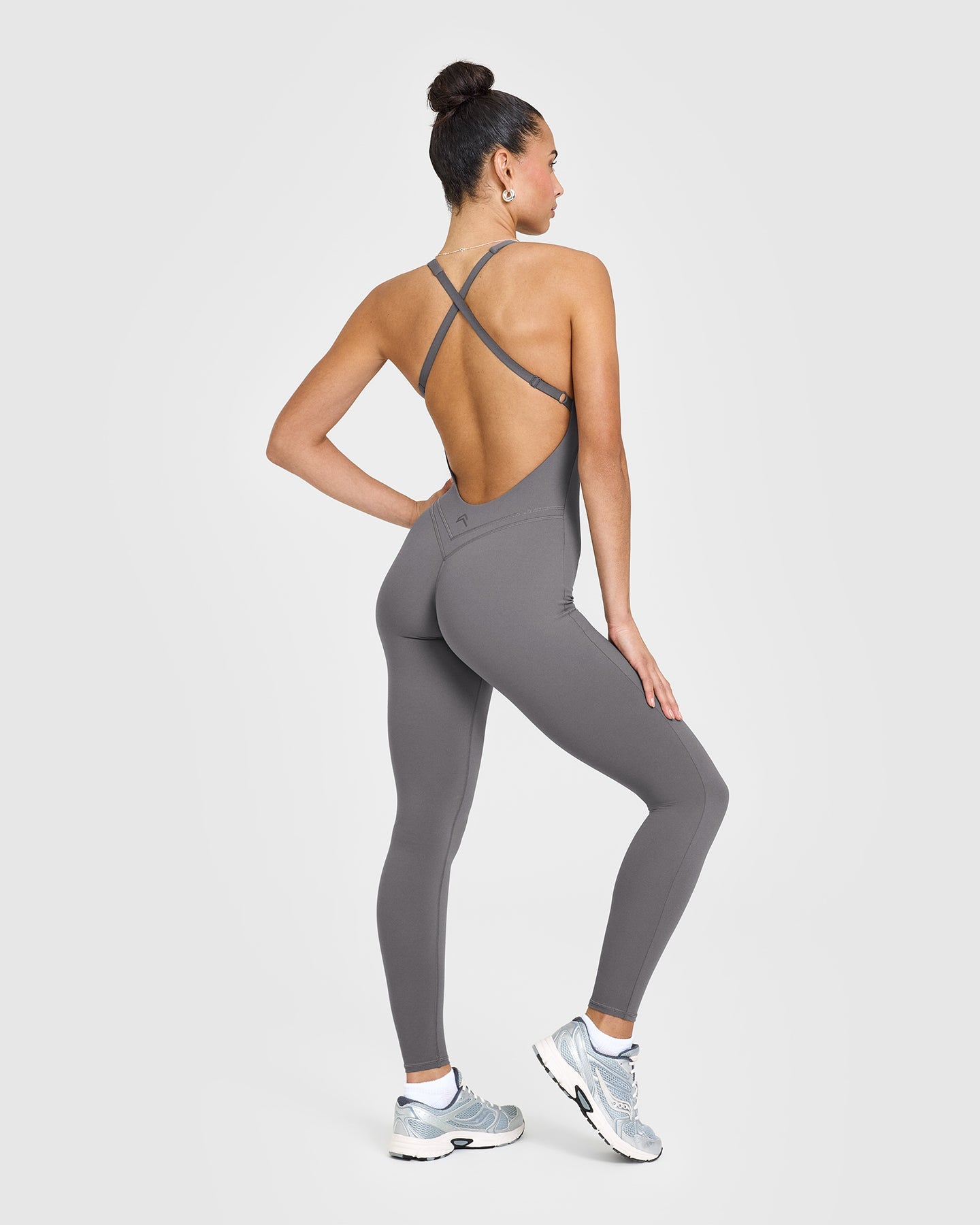 Unified Scoop Back All-In-One Long Sleeve T-Shirt for Women | Ash Grey | Comfortable & Stylish for Yoga, Workout, and Casual Wear