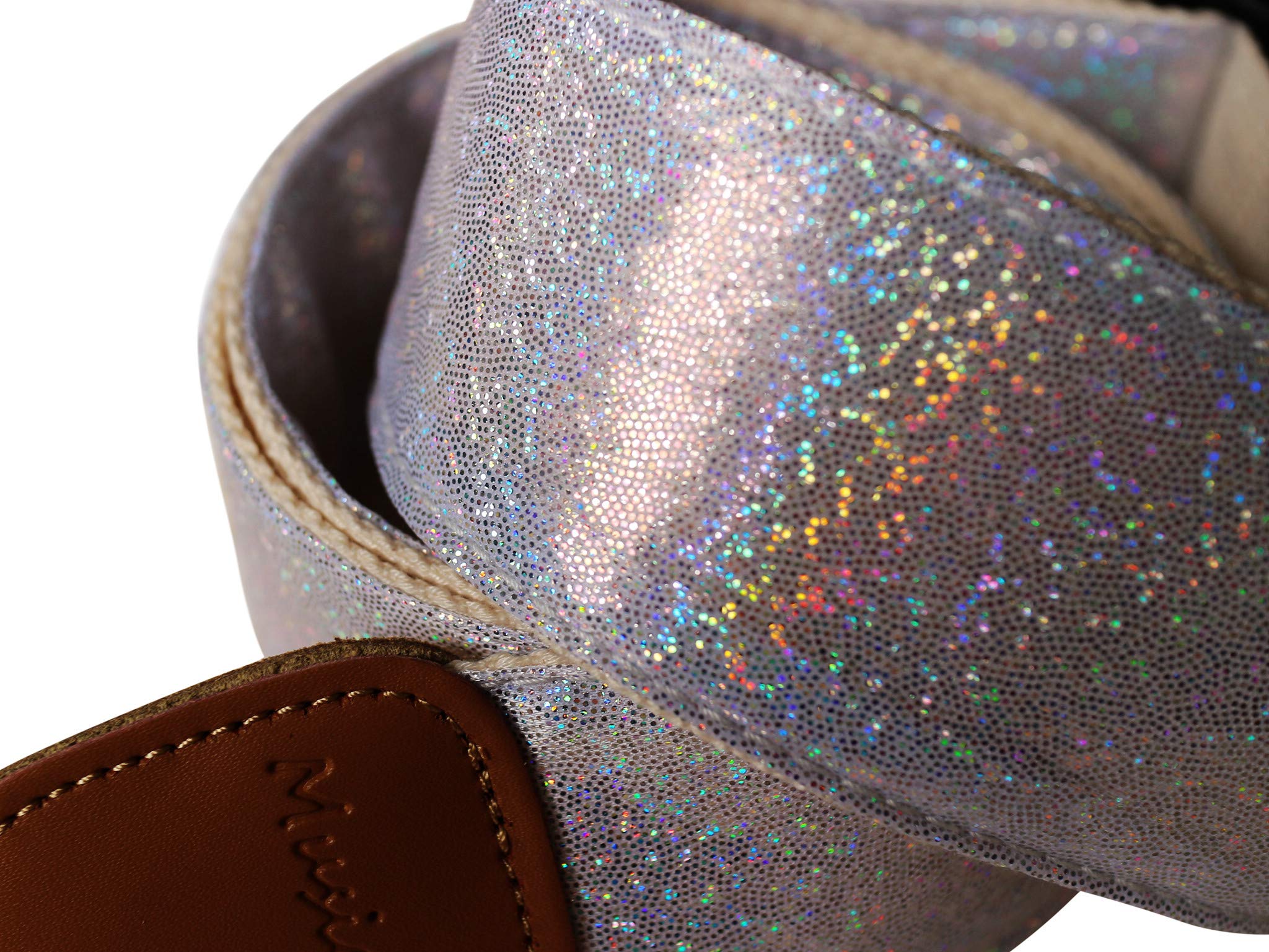 Premium Metallic Sparkle Guitar Strap - Adjustable & Padded for Electric/Acoustic Guitar, Ukulele, Mandolin - Stage Performance & Studio Use (White)