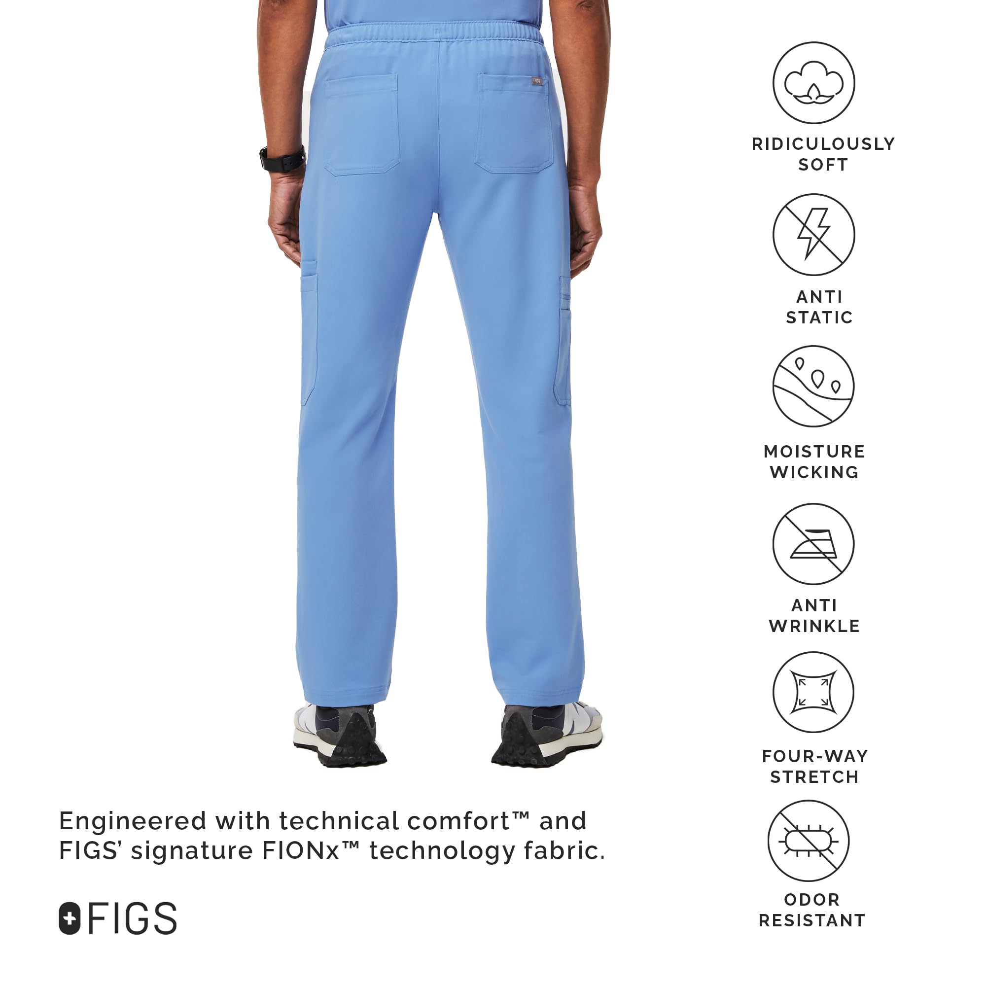 FIGS Men's Cairo Cargo Scrub Pants - Classic Straight Leg Medical Pants with 9 Pockets & 4-Way Stretch | Anti-Wrinkle, Comfort Fit for Doctors, Nurses & Healthcare Professionals | Perfect for Hospital Shifts & Clinical Work