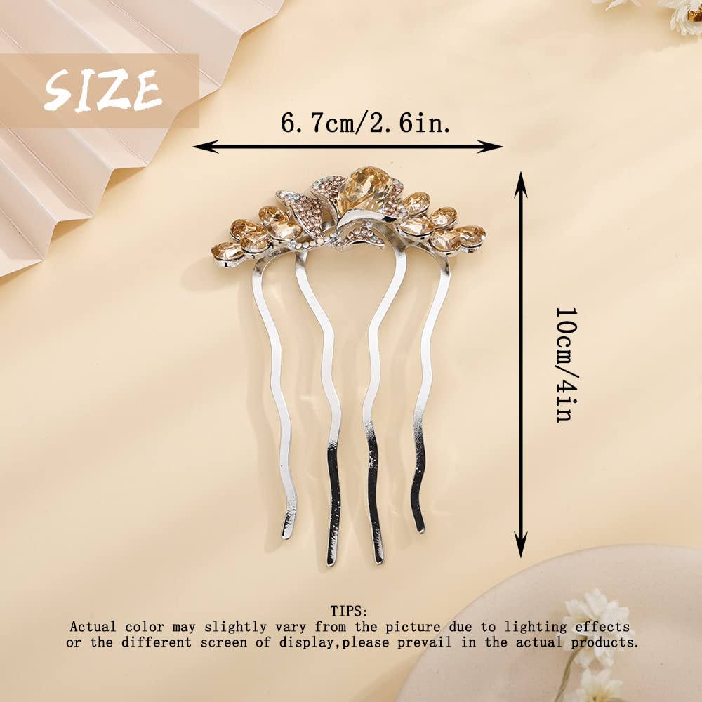 Aimimier Dainty Crystal Flower Hair Comb - Sparkly Rhinestone Inlaid Bridal Hair Accessories for Women & Girls (Champagne) | Wedding, Prom, Party & Special Occasion Hairstyle Essential