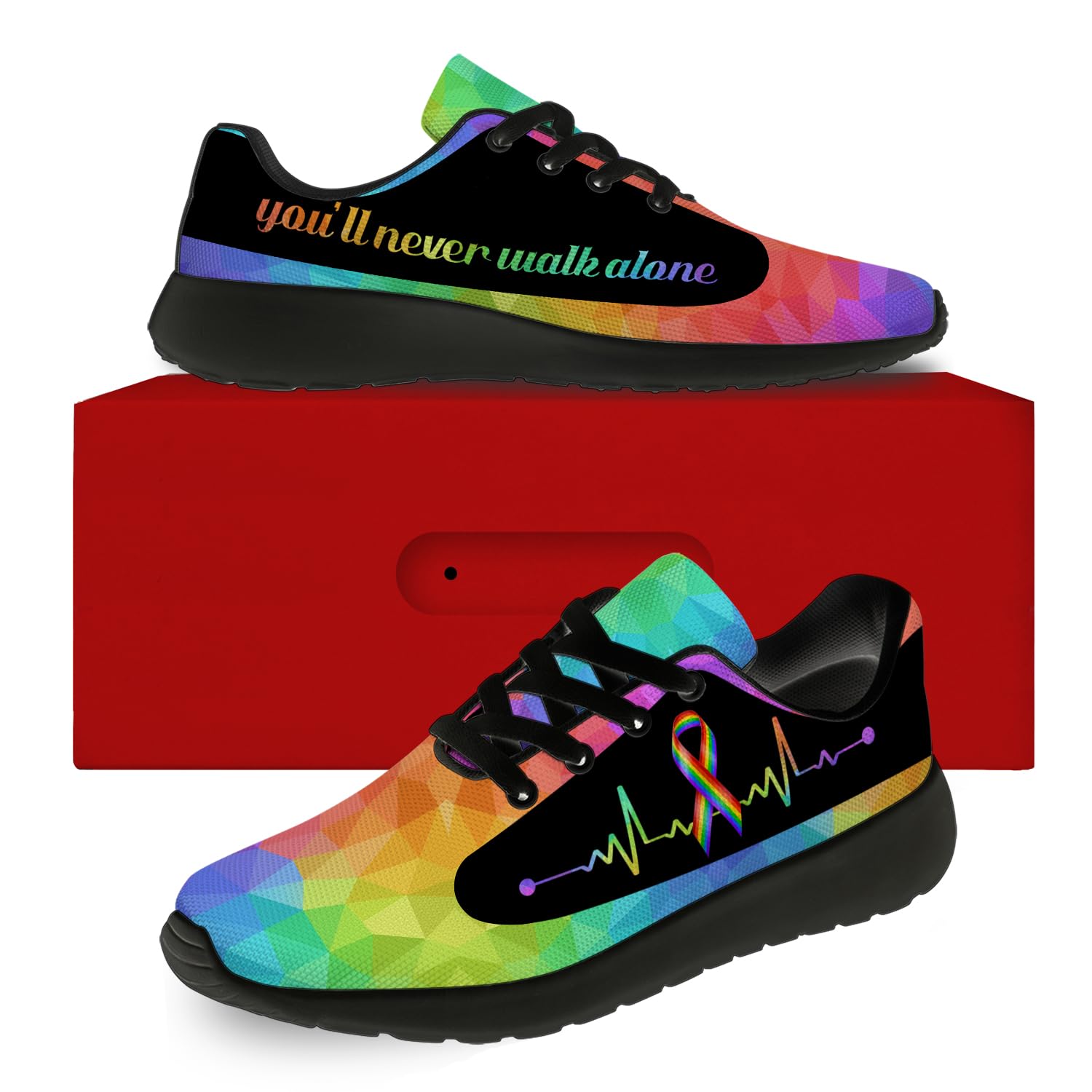 LGBT Pride Running Shoes for Women & Men - Rainbow Flag Tennis Sneakers for Walking, Jogging & Workouts - Unisex Comfort Athletic Shoes (Size 4.5 Men/6.5 Women Black) - Perfect for Pride Parades, Gym Workouts & Casual Wear