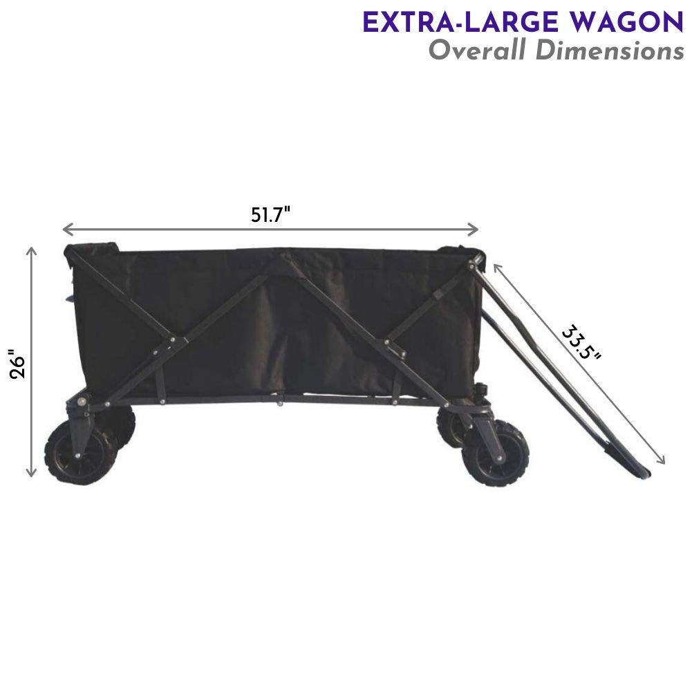 Impact Canopy Folding Collapsible Utility Wagon - Extra Large All-Terrain Wheel Cart for Camping, Beach, Gardening & Outdoor Activities | Heavy Duty Black Cargo Wagon