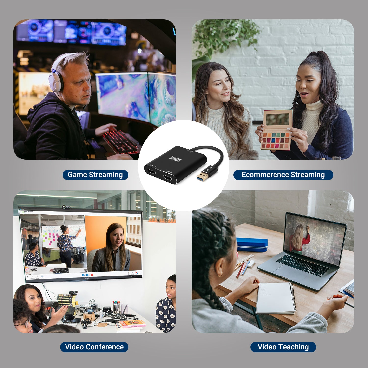 August VGB500 HDMI Passthrough Video Capture Card for OBS Game Streaming & Recording on PC | 1080p HD Video Capture Device | Perfect for Live Streaming, Gaming, YouTube Content Creation [Refurbished]