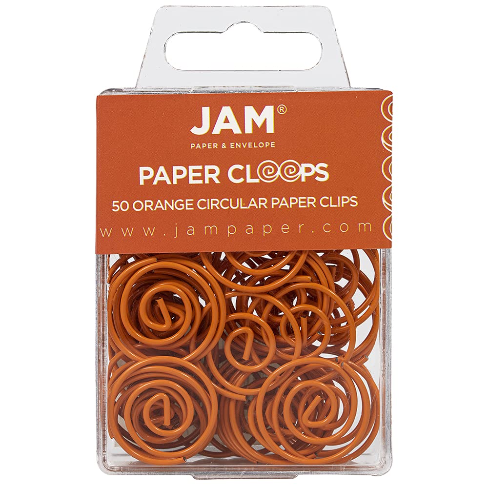 JAM PAPER Round Paper Clips - Orange Circular Binder Clips - 50 Pack - Perfect for Office, School & Craft Projects