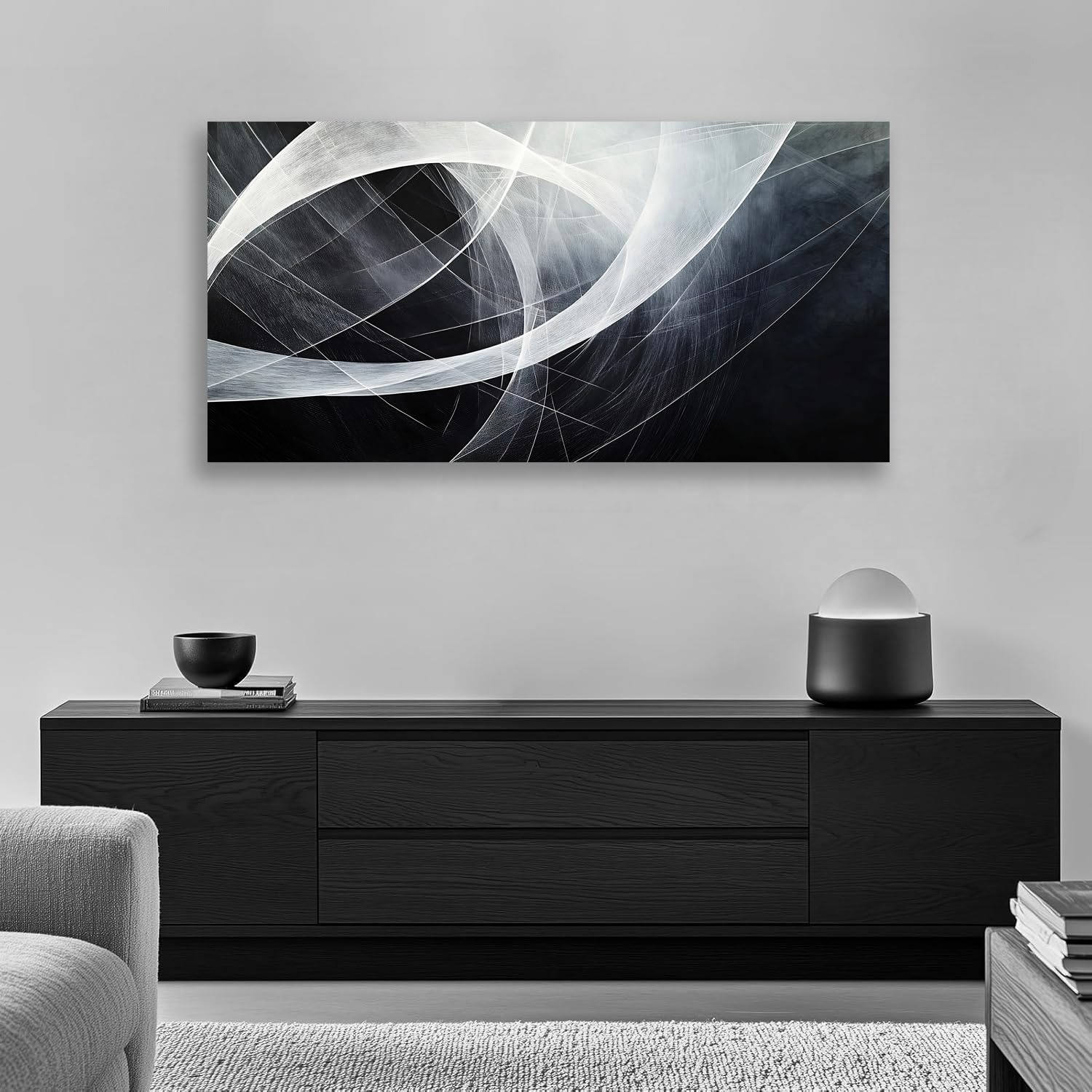 Modern Abstract Canvas Wall Art - Black & White Geometric Framed Print 20x40 Inches, Home Decor for Living Room, Bedroom & Office | Perfect for Contemporary Spaces & Wall Accents