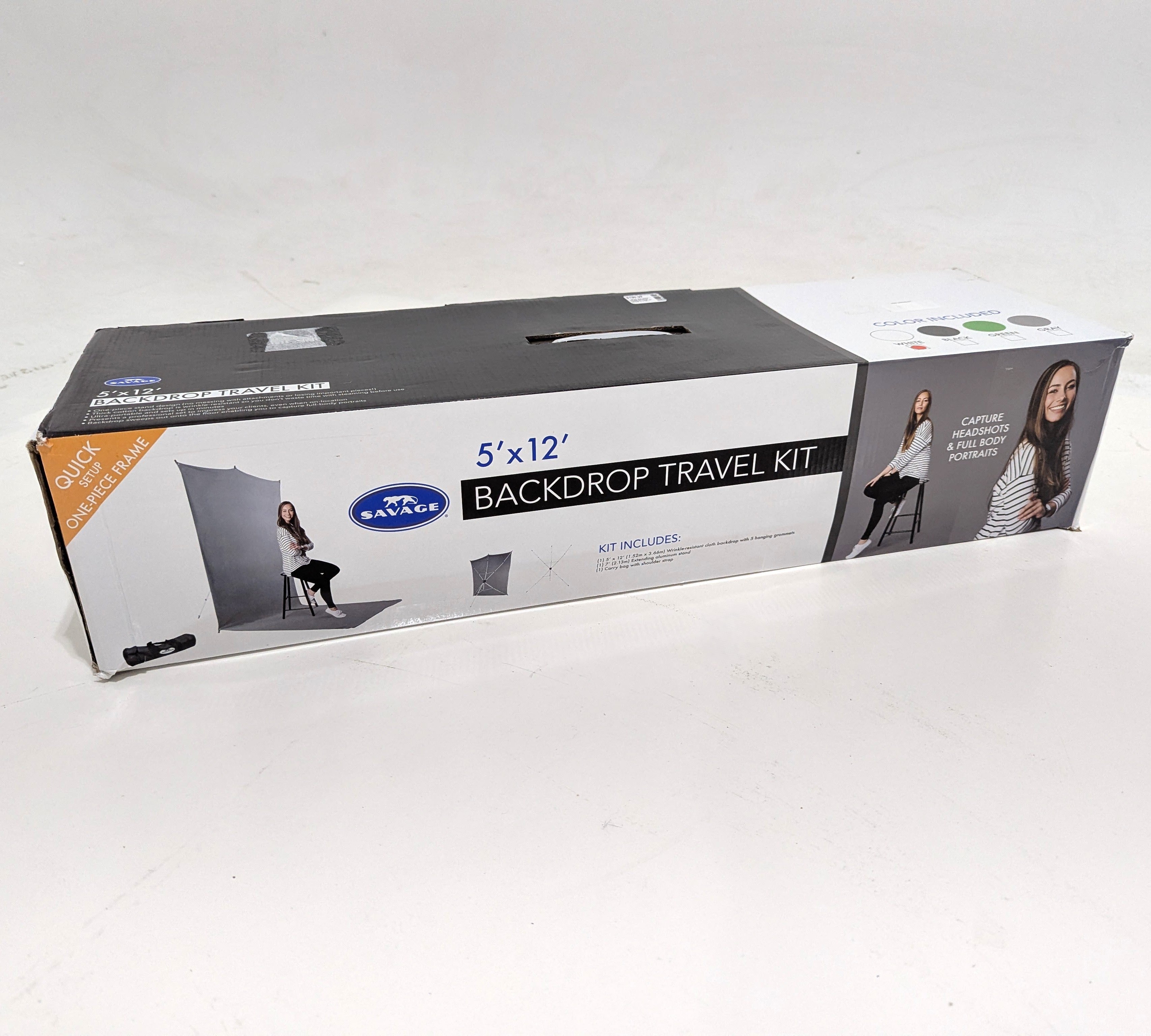 OPEN BOX - Savage Backdrop Extended Travel Kit (White, 5x12 ft) - Professional Photography Background for Studio, Portrait & Product Shoots