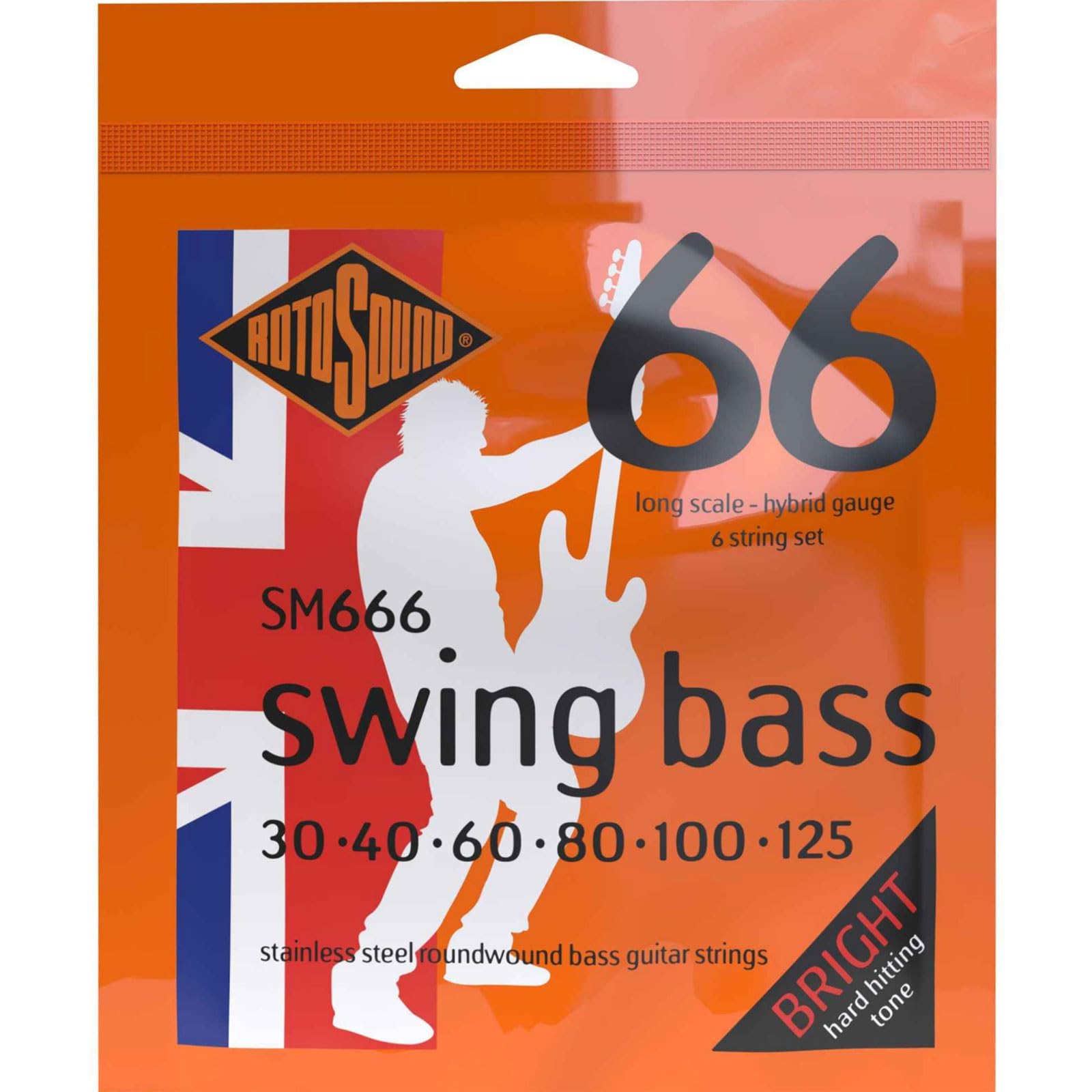 Rotosound SM666 Swing Bass 66 Stainless Steel 6-String Bass Guitar Strings (30-40-60-80-100-125 Gauge) - Perfect for Rock, Jazz & Studio Recording