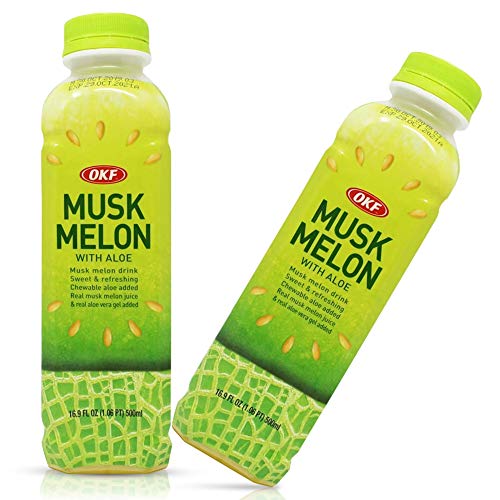 OKF Melon with Aloe Vera Drink - 10 Pack of 16.9oz Bottles | Pure Aloe Pulp, No Artificial Flavors, Preservatives or Colors | Healthy Hydration for Summer, Workouts & Daily Wellness | Refreshing Musk Melon Flavor