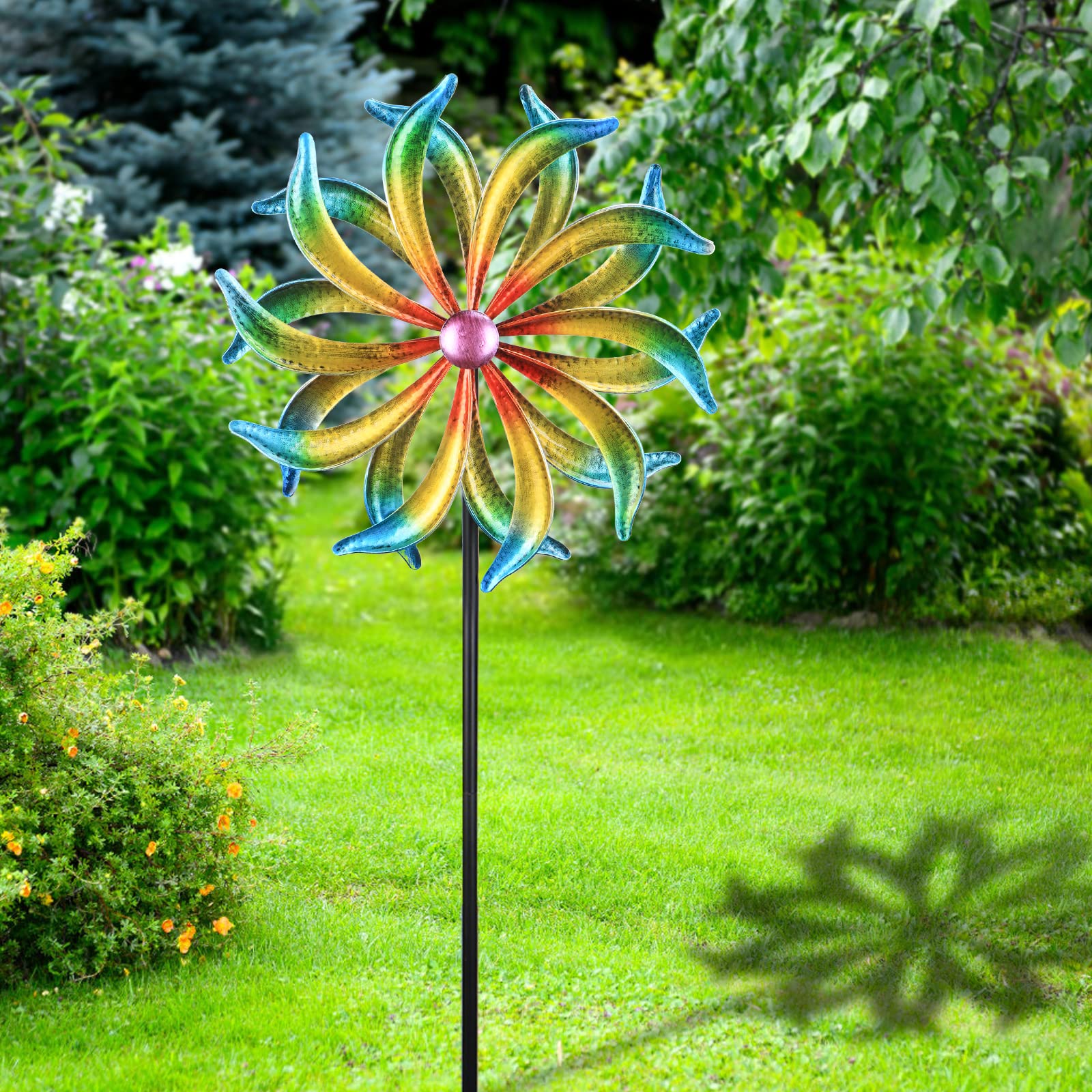 5 FT WONDER GARDEN Kinetic Wind Spinner - Metal Wind Sculpture for Outdoor Yard, Patio, Lawn & Garden Decor | Perfect for Backyard, Front Porch & Landscape Decoration