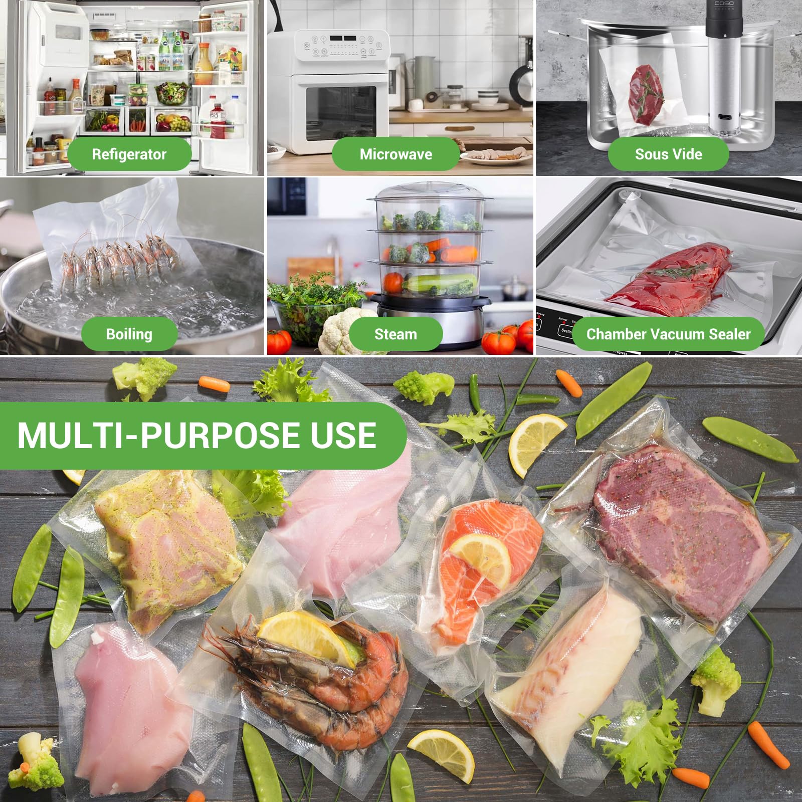 Premium Chamber Vacuum Sealer Bags 300 Count - 6x10, 8x12, 10x13 Inch - 3-Mil Thick BPA-Free Heavy Duty Vacuum Pouches for Food Storage, Sous Vide, Meal Prep & Commercial Kitchens