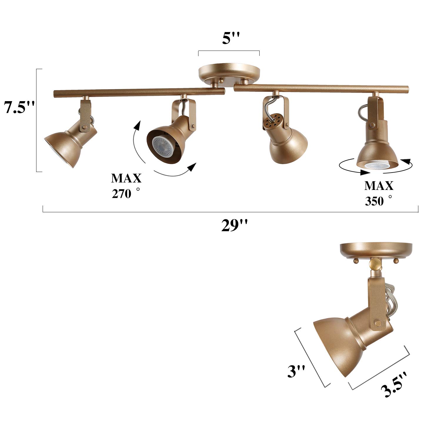 Modern LED Track Lighting Fixture - 4 Adjustable Ceiling Spotlights for Kitchen, Living Room & Retail (Gold Finish, GU10 Base, 10W Bulbs Not Included) | Energy-Efficient Home & Commercial Lighting Solution