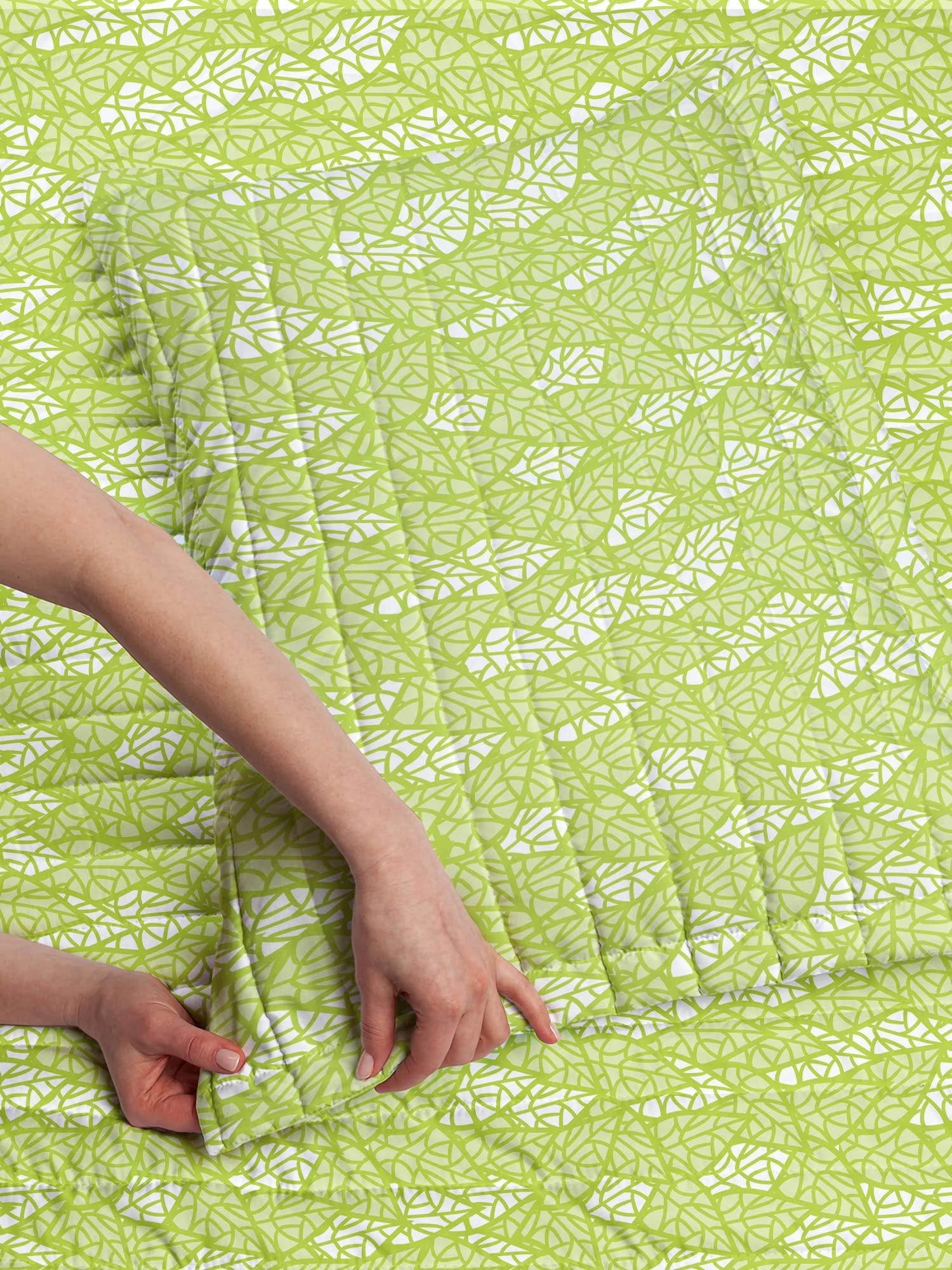 Ambesonne Queen Size Leaf Microfiber Bedspread Set - Spring Greenery Botanical Pattern with Pillow Shams & Comforter | Soft Apple Green & White Bedding for Eco-Friendly Home Decor | Perfect for Spring Refresh, Guest Rooms & Nature-Inspired Bedrooms