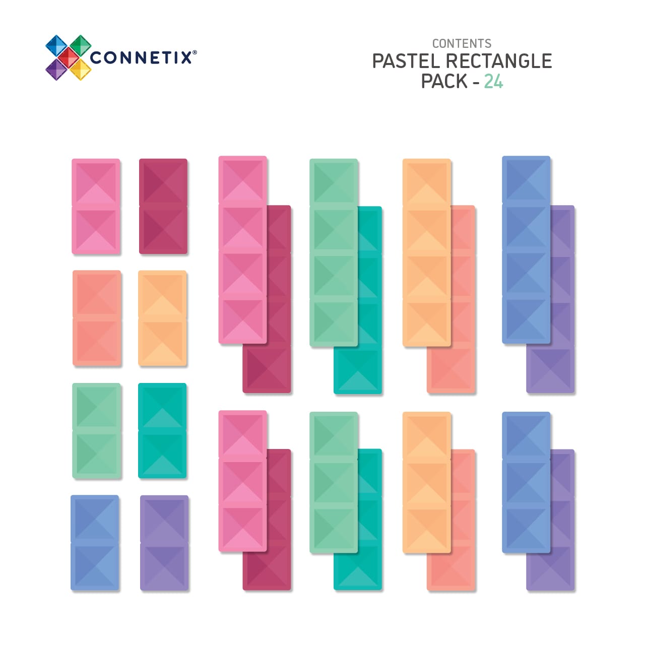 Connetix Magnetic Tiles Pastel Colors - 24 Piece Set for Kids STEM Learning, Creative Building & Educational Play | Perfect for Preschool Activities, Birthday Gifts & Classroom Toys