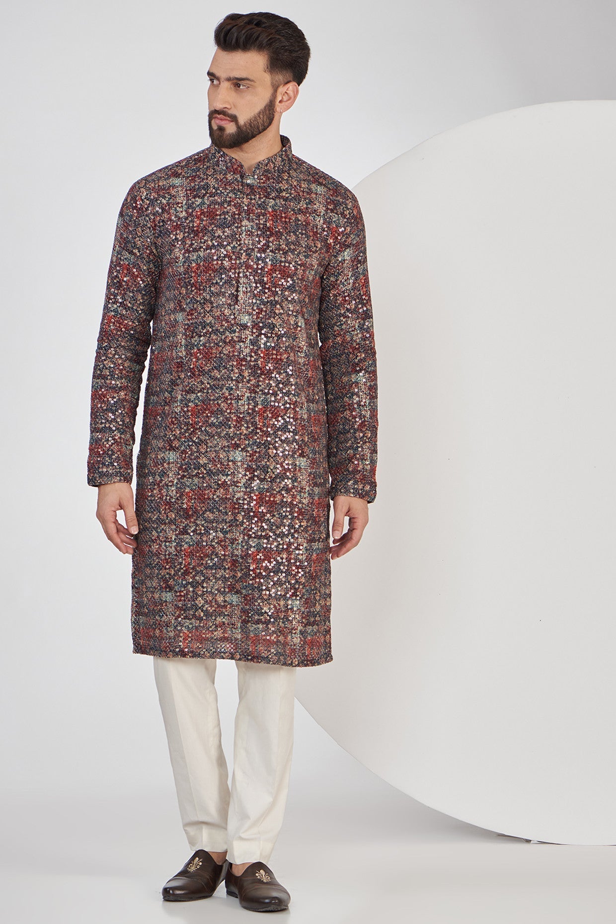 Stylish Multi-Color Embroidered Kurta with Sparkling Sequins - Perfect for Festivals, Weddings & Ethnic Fashion