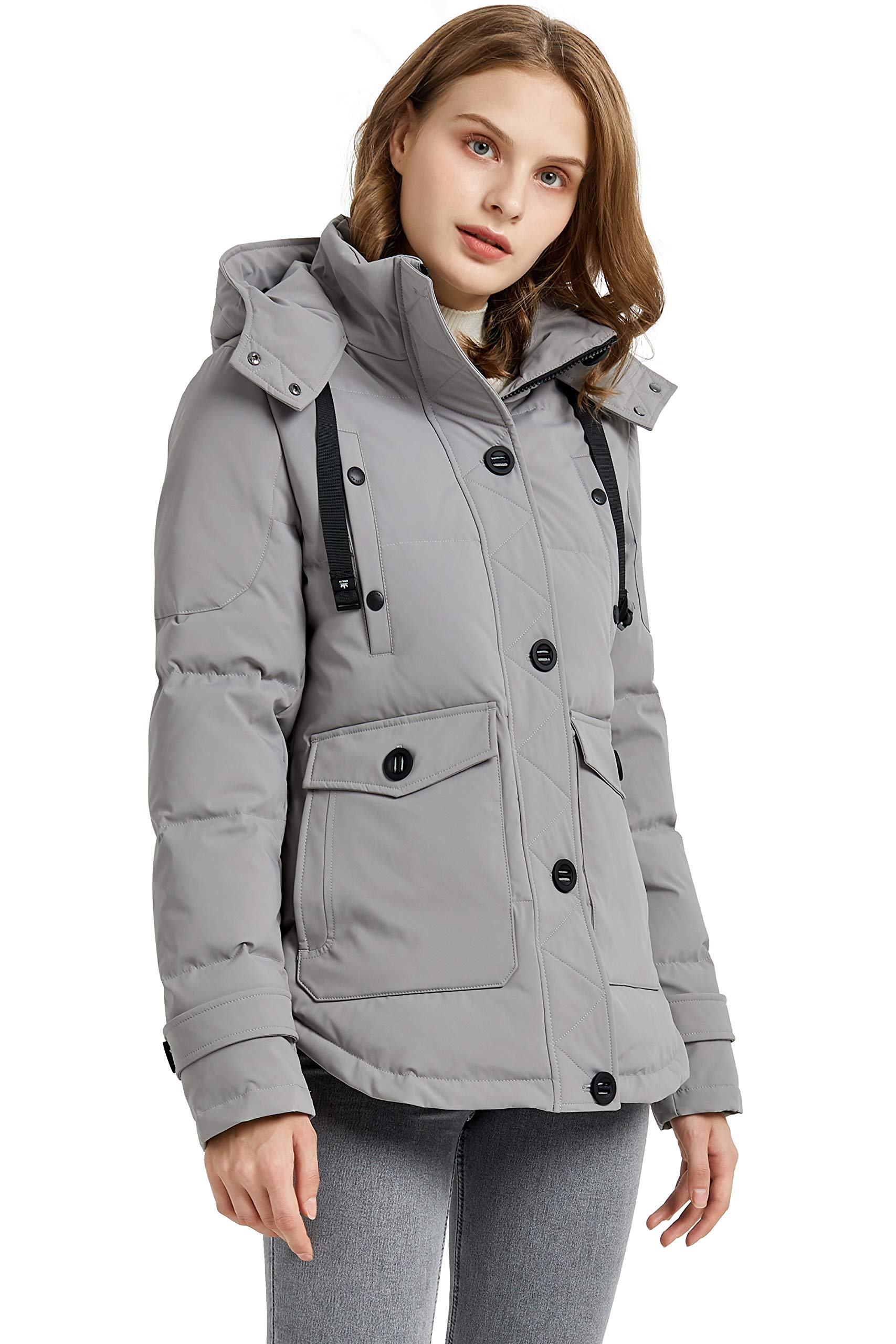 Orolay Women's Thickened Hooded Down Jacket - Winter Warm Puffer Coat with Zipper Pockets for Outdoor Activities & Daily Wear