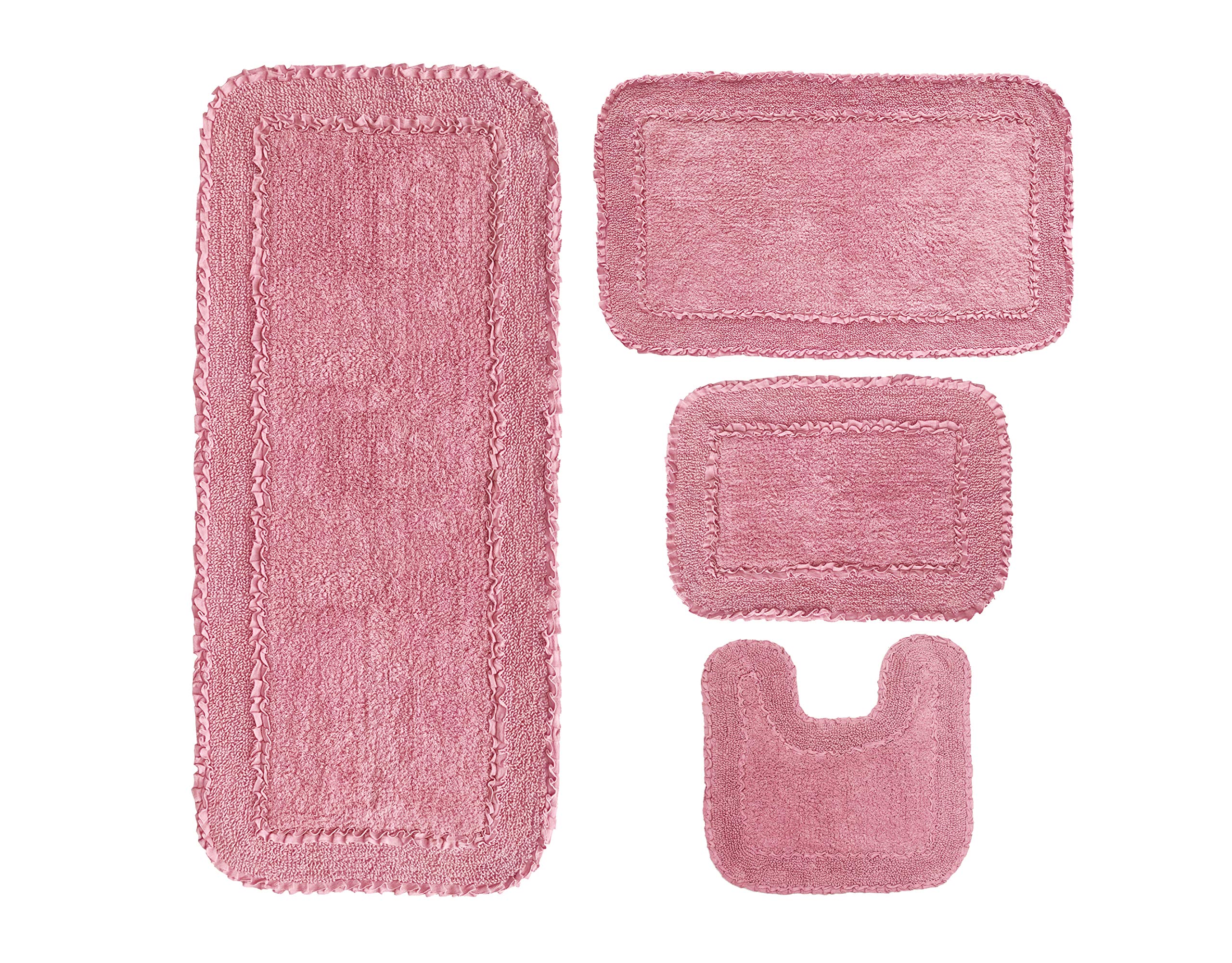 Premium 100% Cotton Bathroom Rug Set - Ultra Soft, Absorbent & Washable Non-Slip Bath Mats for Bathroom & Kitchen - 4-Piece Collection with Runner in Pink - Perfect for Master Bath, Guest Room & Laundry Areas
