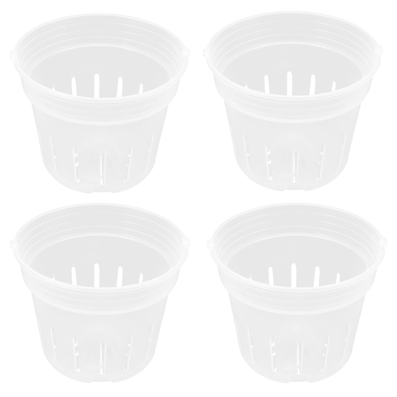 DOITOOL 4-Pack Clear Plastic Hanging Orchid Pots with Drainage Holes - Slotted Flower Planters for Indoor & Outdoor Orchids, Home Garden, and Plant Growing Starter Kit