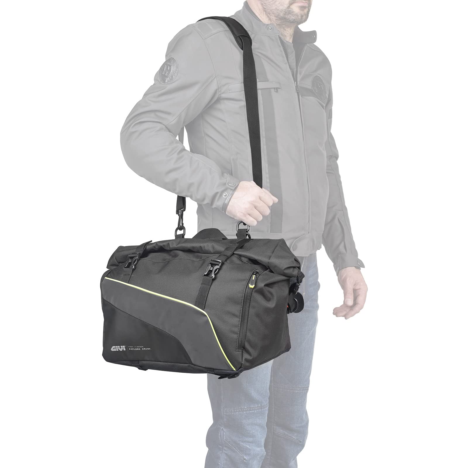 GIVI 25L Waterproof Motorcycle Side Bags - Pair, 600D Polyester/PU, Reflective & Fireproof, Matt Black with Roller Closure | Perfect for Touring, Commuting & Adventure Riding