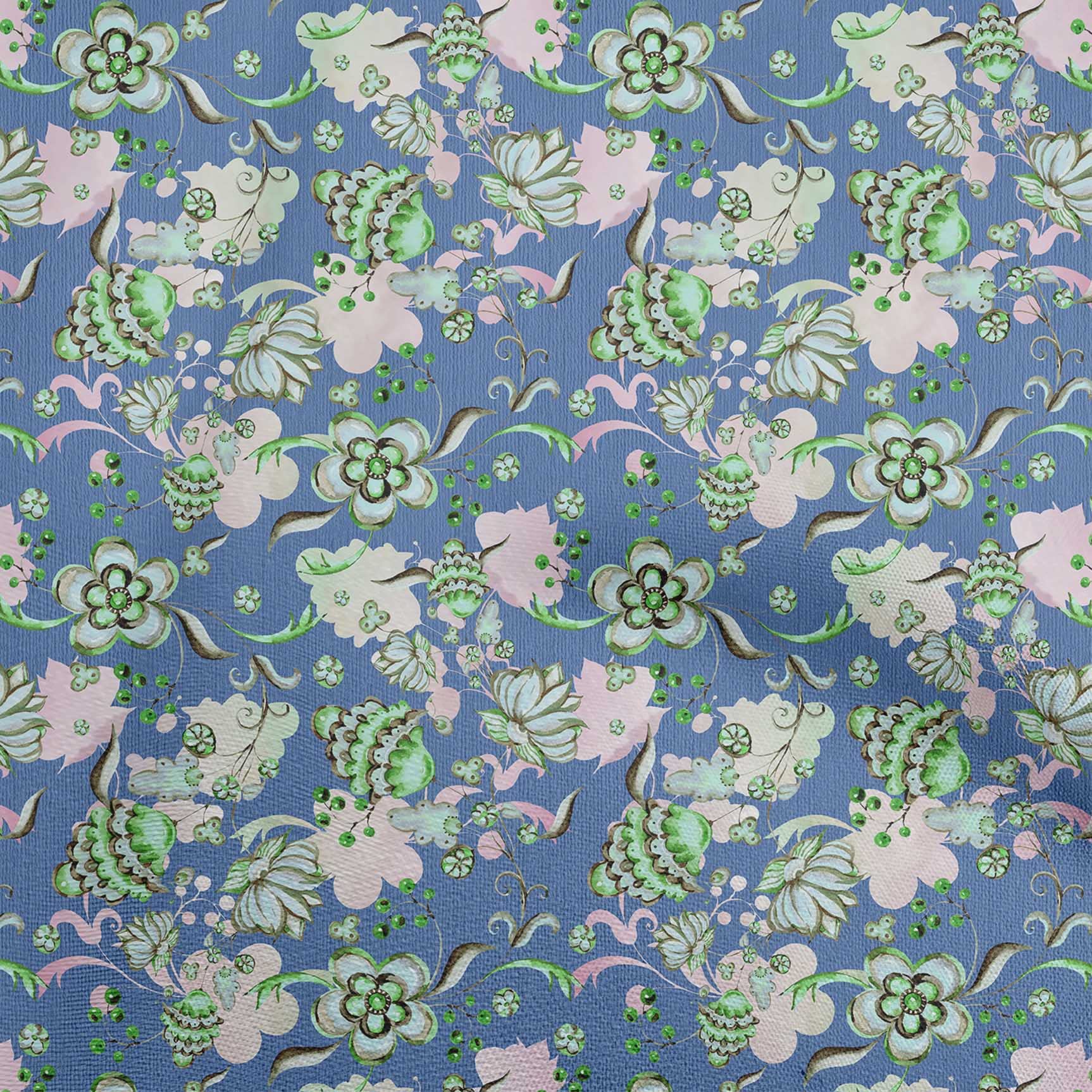 oneOone Rayon Grayish Blue Asian Suzani Fabric by The Yard - 56 Inch Wide Printed DIY Sewing Material for Clothing, Home Decor & Crafts