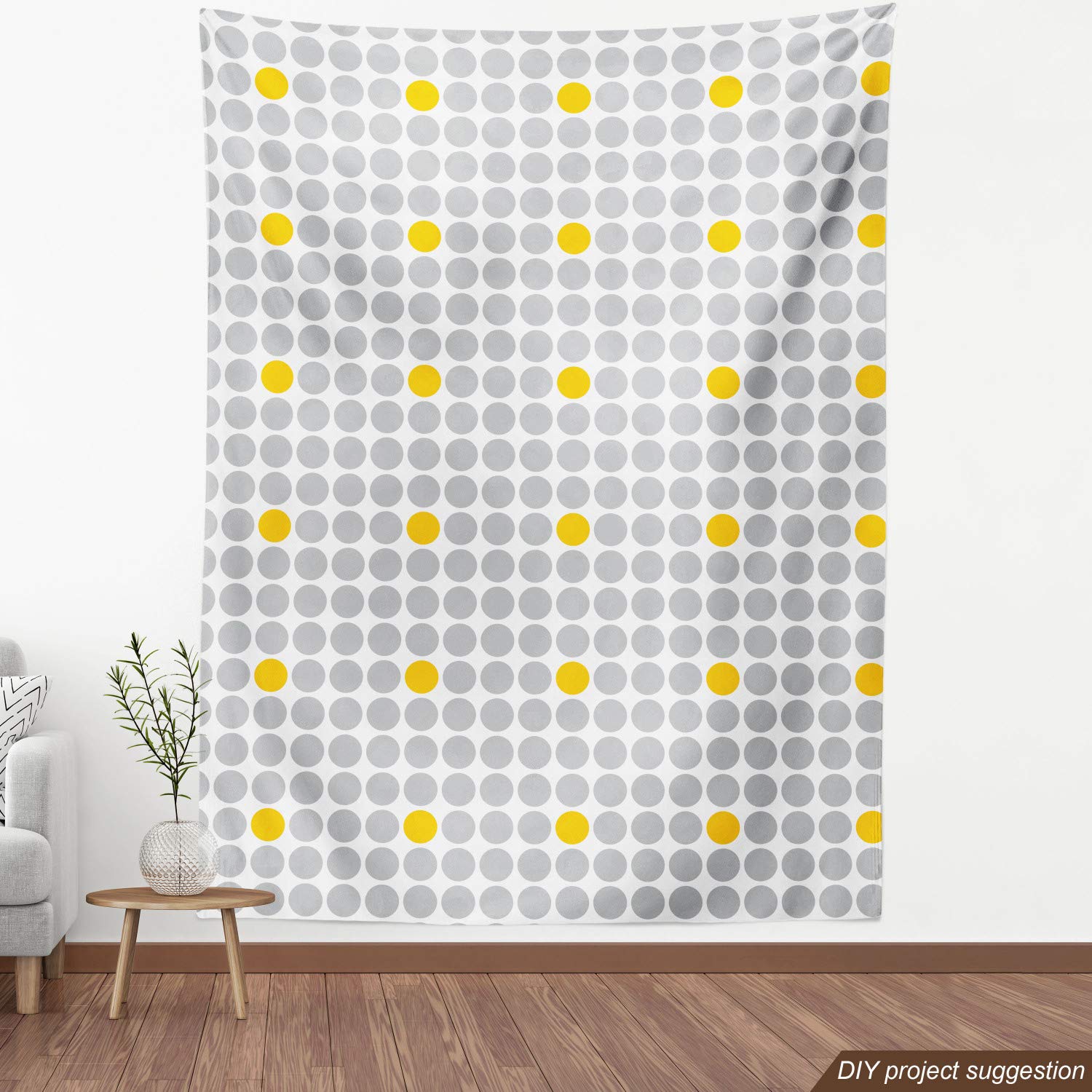 Ambesonne Abstract Fabric - Grey & Yellow Polka Dots, 2 Yards for Upholstery & Home Decor