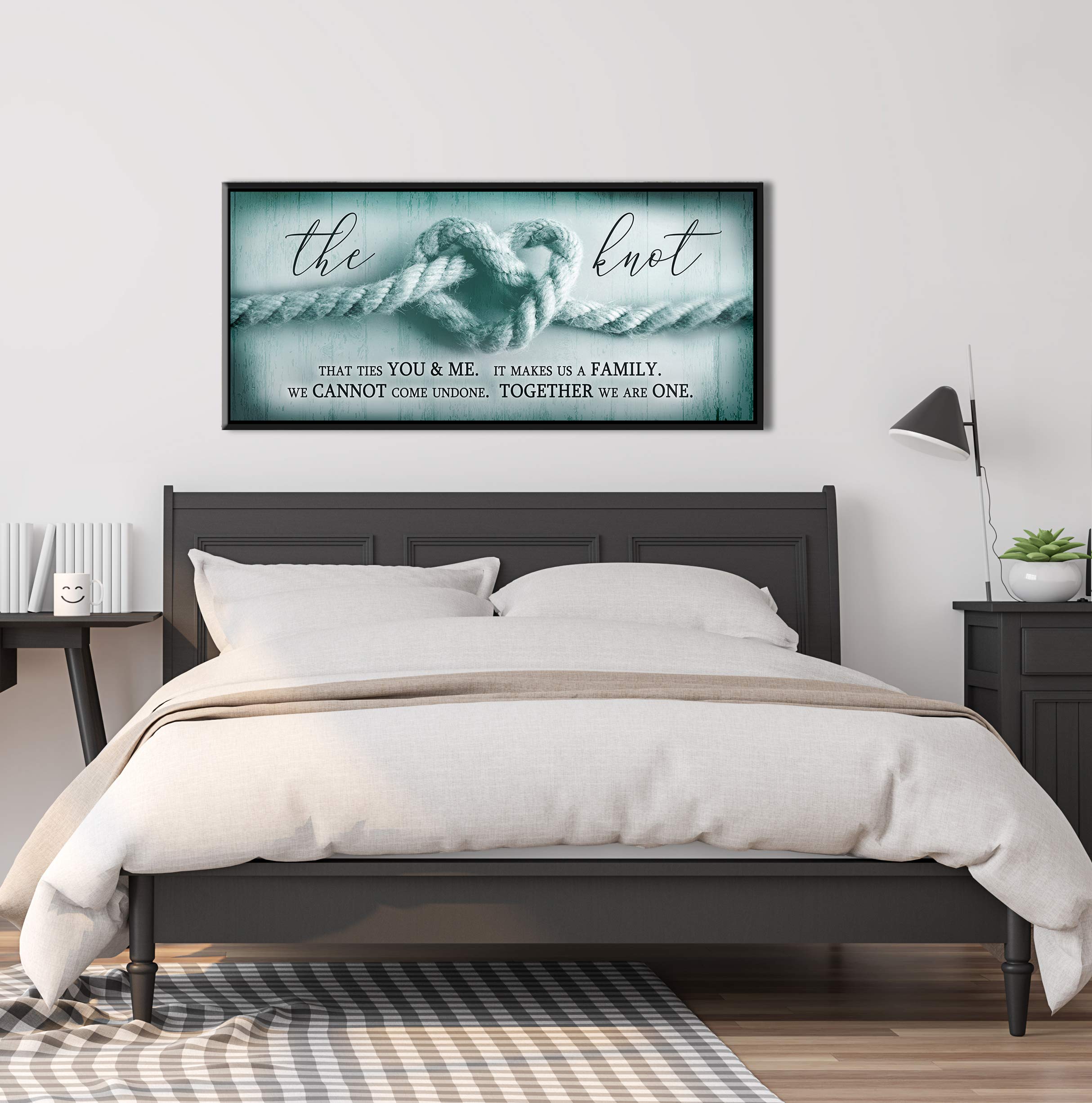 Romantic The Knot Wall Art for Couples - Teal & Black Floating Frame 42x19 - Large Framed Love Sign for Bedroom Decor, Master Bedroom Wall Décor, Over the Bed Art Piece | Perfect for Anniversary Gifts, Wedding Presents & Couples' Home Decoration
