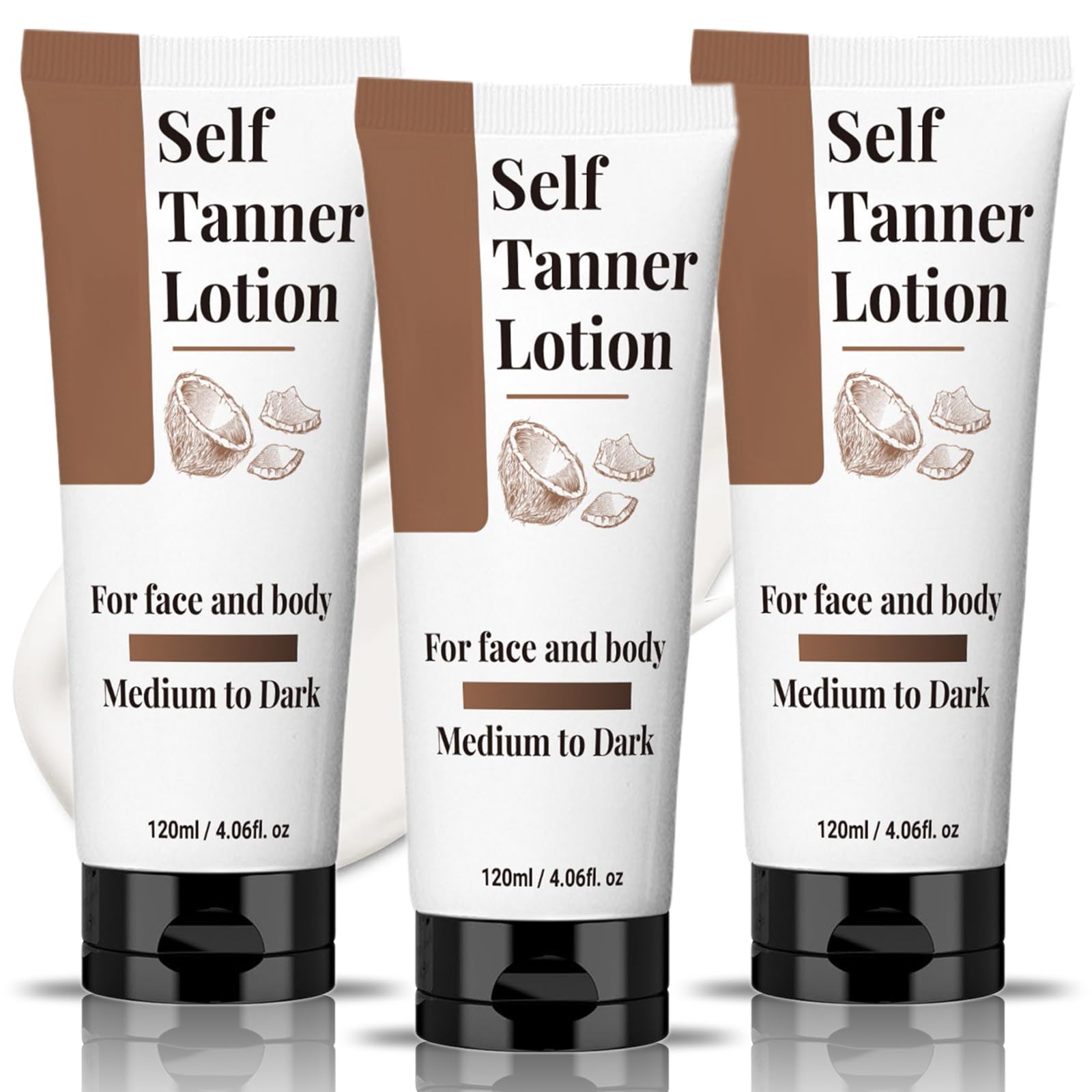 Organic Self Tanner Lotion for Face & Body - Natural Sunless Tanning with Aloe Vera & Shea Butter, Streak-Free Medium to Dark Gradual Bronzer, Hydrating Tanning Lotion for Sensitive Skin (3 Pack) | Perfect for Summer Glow, Beach Vacation & Daily Moisturizing