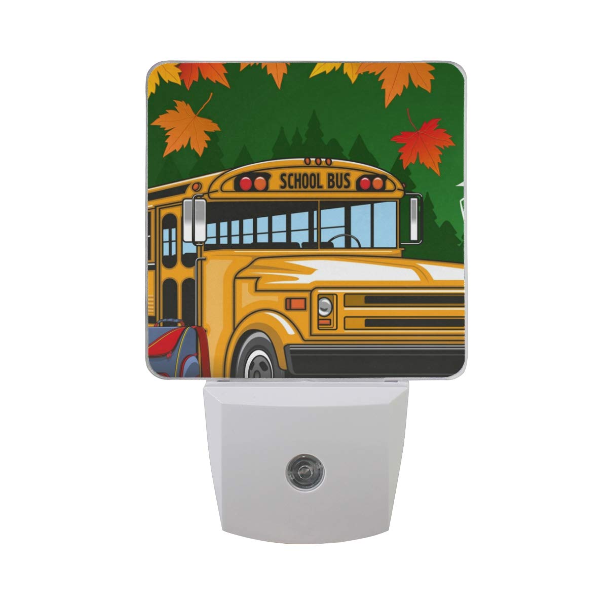 WIHVE Plug-in LED Night Light with Dusk to Dawn Sensor - 2 Pack Maple Leaf School Bus Design Desk Lamp for Bedroom, Bathroom, Hallway & Stairway - Perfect for Kids' Rooms, Nighttime Safety & Cozy Ambiance