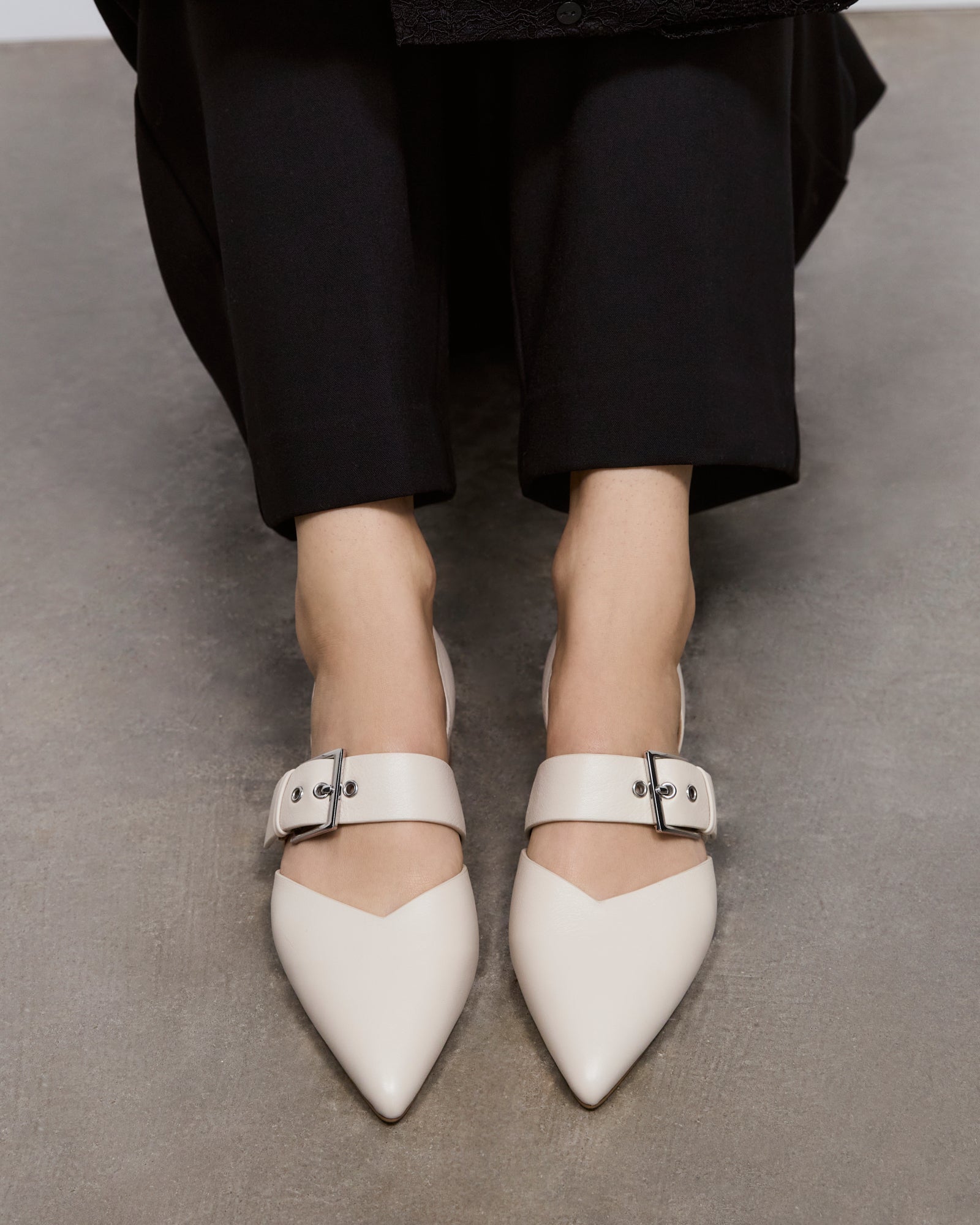 NEELA Women's Leather Dress Flats in Off White - Comfortable & Stylish Shoes for Work, Office, and Casual Wear