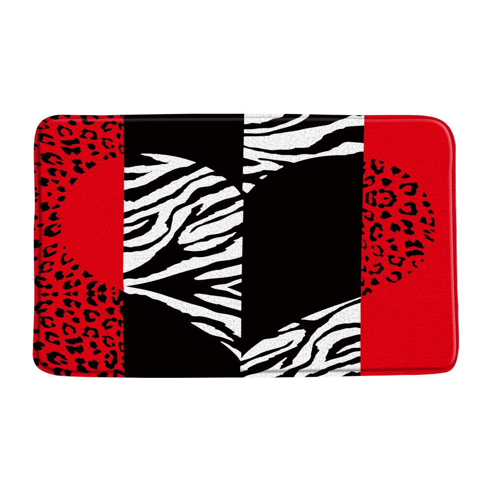 Red Black Leopard Print Bath Mat - Soft Microfiber Memory Foam Bathroom Rug with Zebra Stripes & Heart Design - Absorbent Non-Slip Floor Mat for Bathroom, Kitchen & Toilet Decor - Perfect for Cozy Home Spa Moments