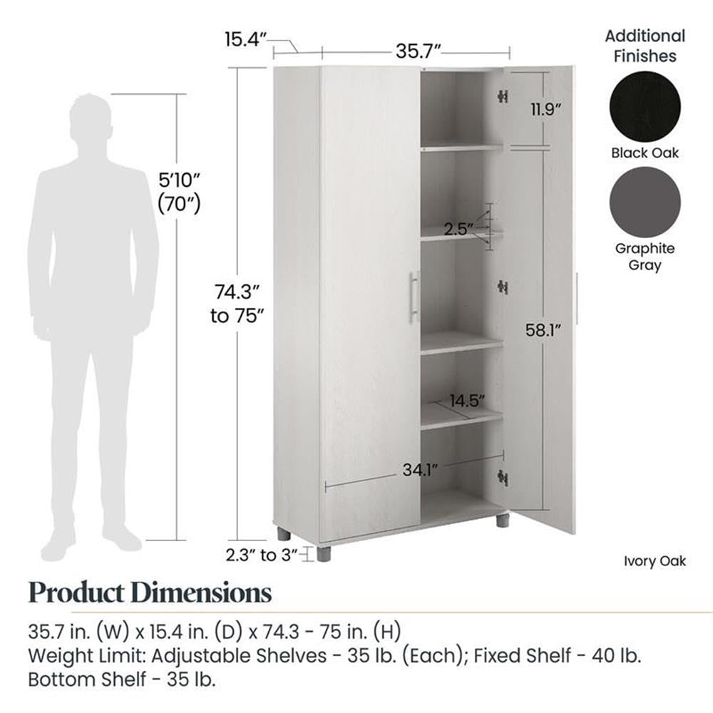 Systembuild Evolution Camberly 36-Inch Utility Storage Cabinet in Ivory Oak - Perfect for Garage, Laundry Room & Home Organization
