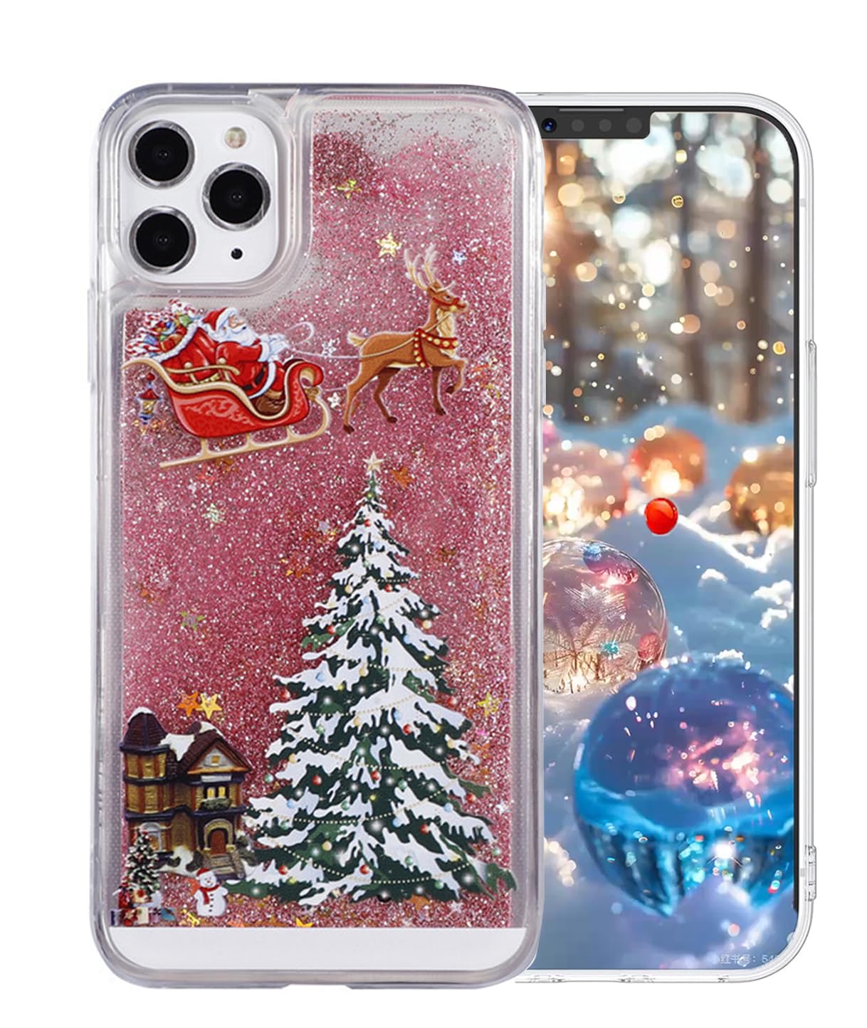 Topwin Christmas Liquid Floating Glitter Case for iPhone 11 Pro Max - Sparkling Snowman Santa Design, Shockproof Defender Cover (Pink) | Perfect Holiday Gift & Winter Party Accessory for Apple iPhone 11 Pro Max