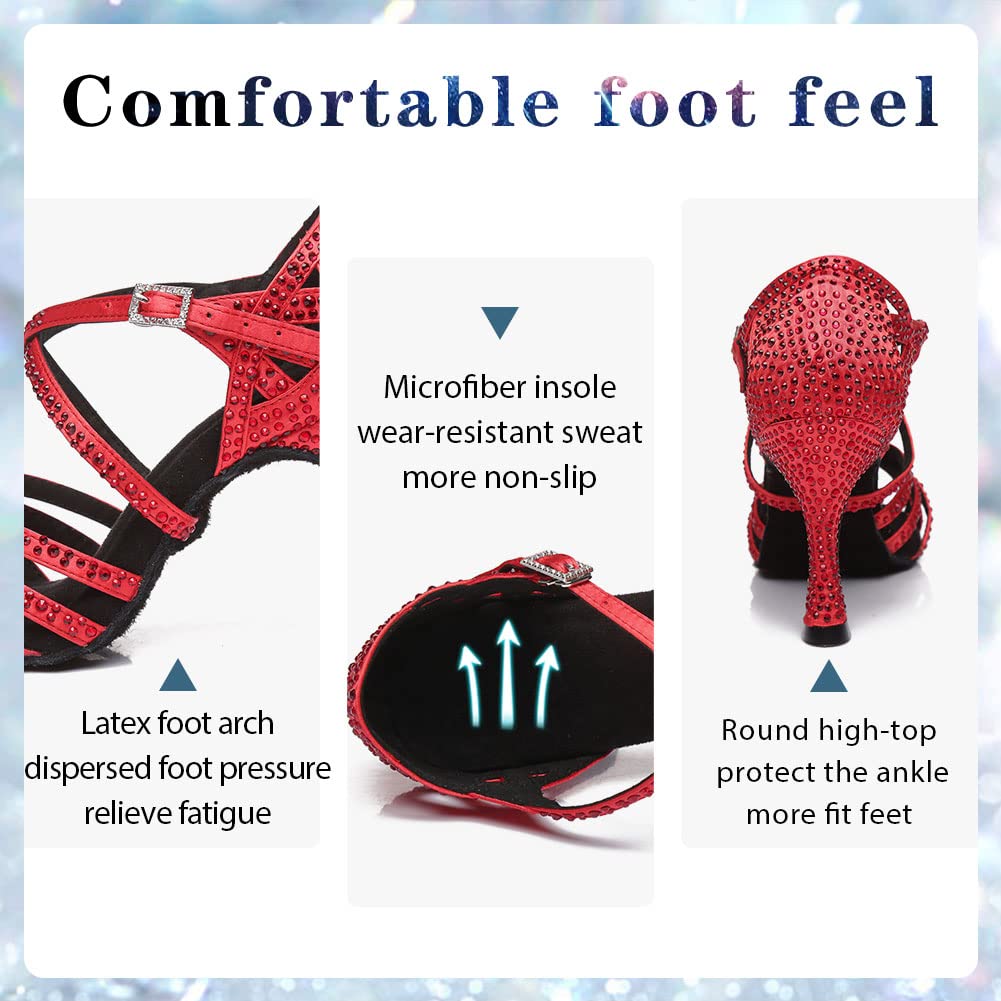 Women's Rhinestone Open Toe Salsa Ballroom Dance Heels - Elegant Performance Shoes for Latin, Ballroom, and Social Dancing