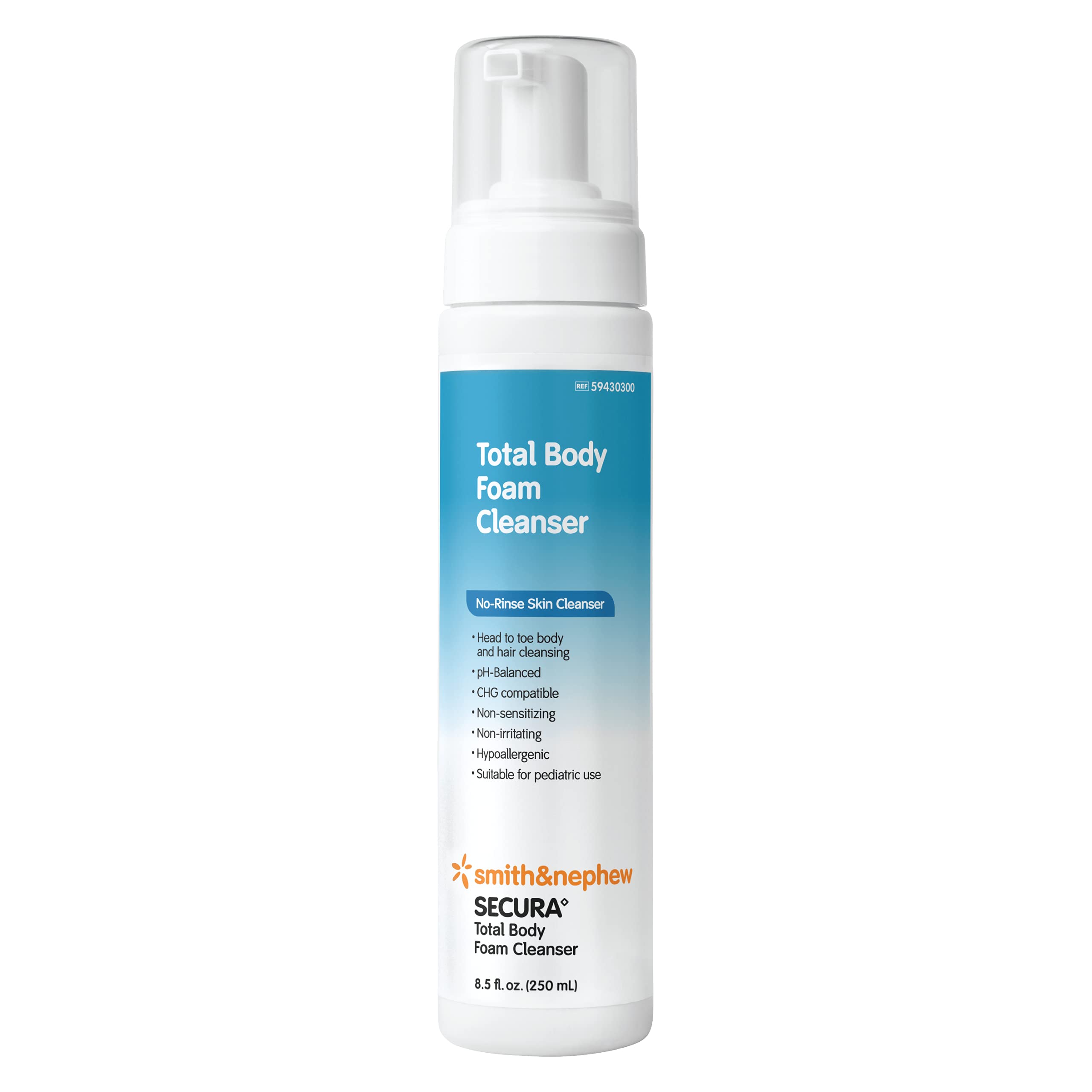 Smith+Nephew SECURA◊ Total Body Foam Cleanser - No-Rinse Waterless Body Wash with Pump Dispenser (8.5 oz) | Gentle Skin Cleansing for Bedridden Patients, Post-Surgery Care & Hospital Use