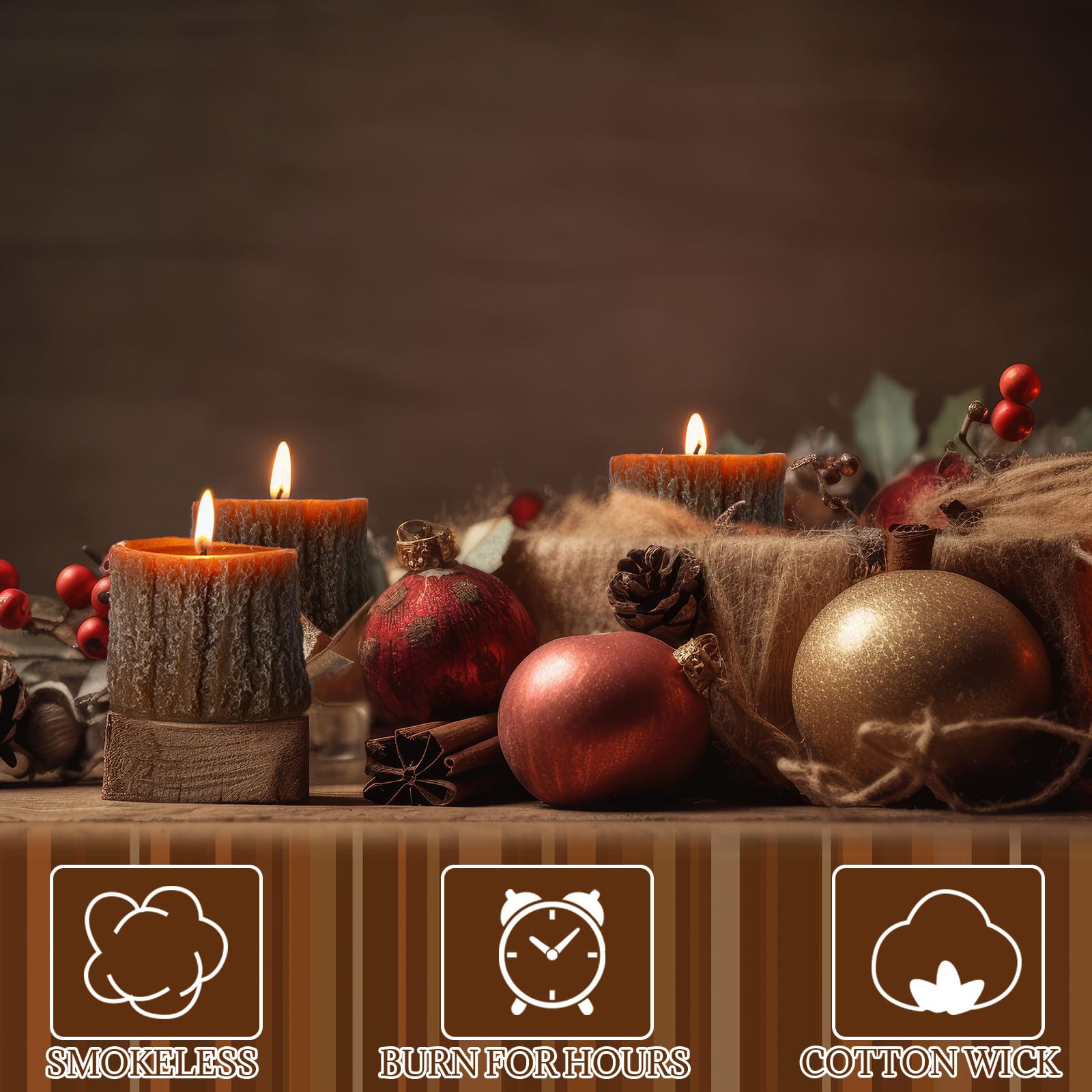 8 Pcs Christmas Scented Soy Candles Set - Handmade Tree Stump Tealight Candles 2.53 Inch, Rustic Bark Design for Holiday Home Decor | Perfect for Winter Mantel, Christmas Table Centerpiece & Cozy Gift Giving