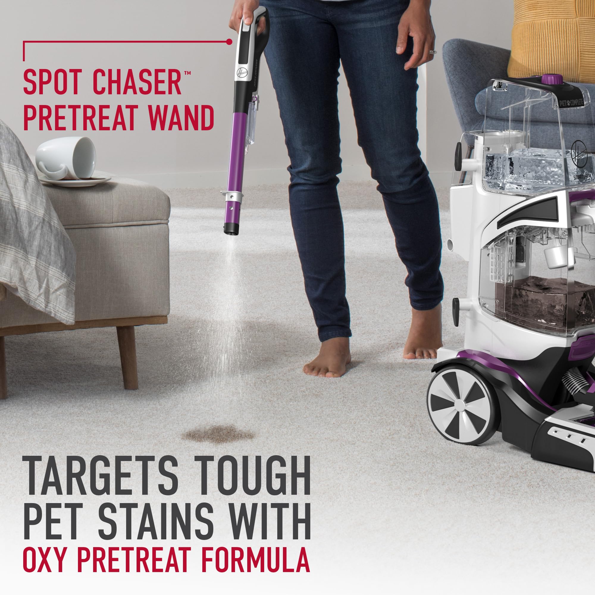 Hoover SmartWash Pet Automatic Carpet Cleaner Machine with Spot Chaser Stain Remover Wand | Includes 64 oz Pet Carpet Cleaner Solution | Deep Cleaning Carpet Shampoo for Pets | AH31925 | Perfect for Pet Hair Removal & Stain Treatment in Homes with Dogs & Cats