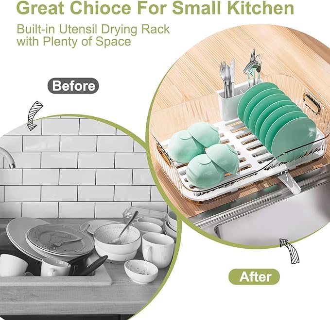 Zorzel Modern Acrylic Dish Drying Rack Over Sink - Large Kitchen Organizer with Utensil Holder & Drain Tray | Space-Saving Solution for Dishes, Cups & Cookware | Perfect for Small Kitchens & Apartments (Multicolor)