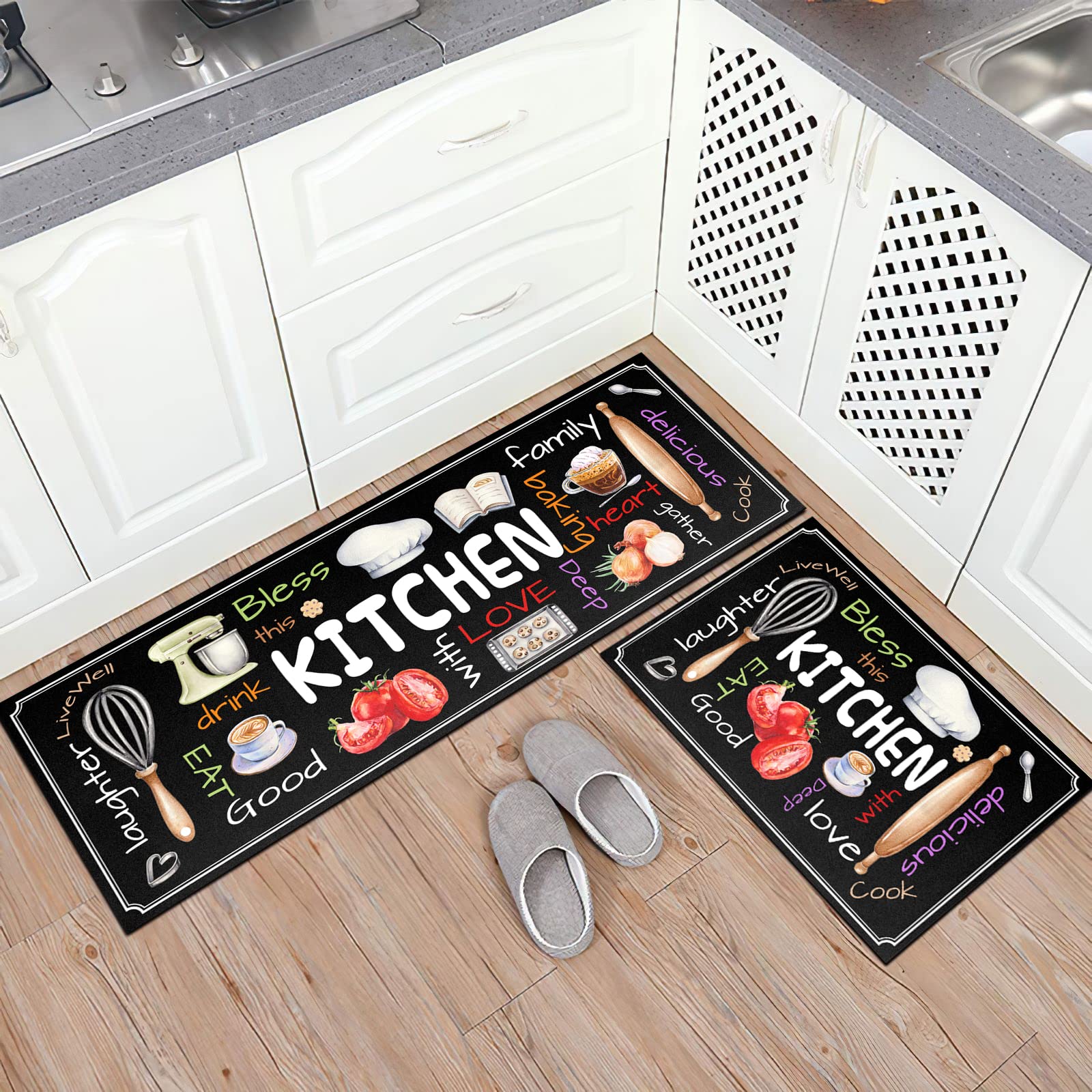 Non-Slip Kitchen Mat Set of 2 - Extra Thick Comfort Floor Mats for Standing - 17