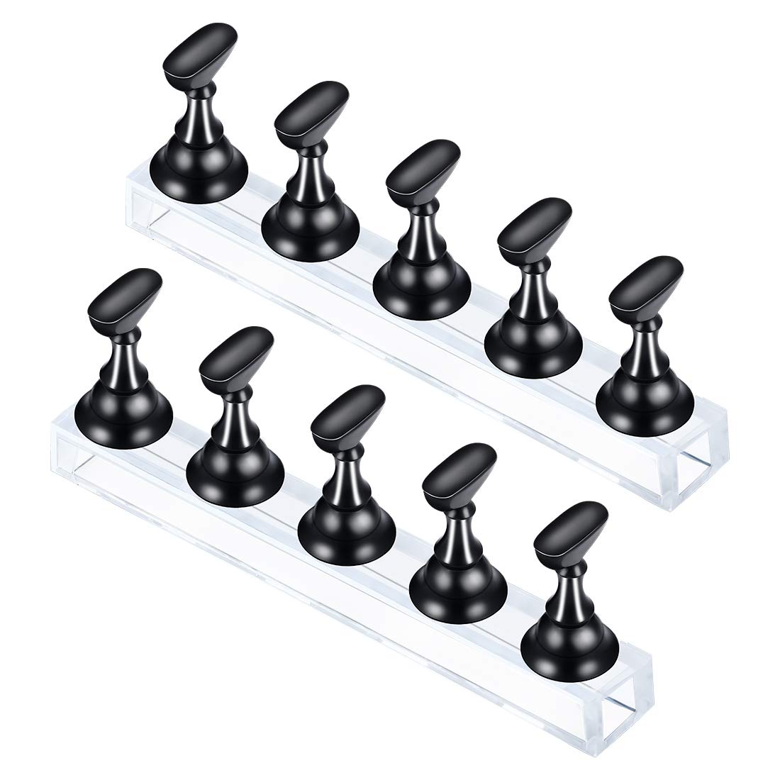 Magnetic Acrylic Nail Display Stand - 2 Pack Black Nail Art Practice Holder for False Nail Tips, Manicure Training & DIY Nail Art | Perfect for Home Salon, Professional Practice & Nail Art Beginners